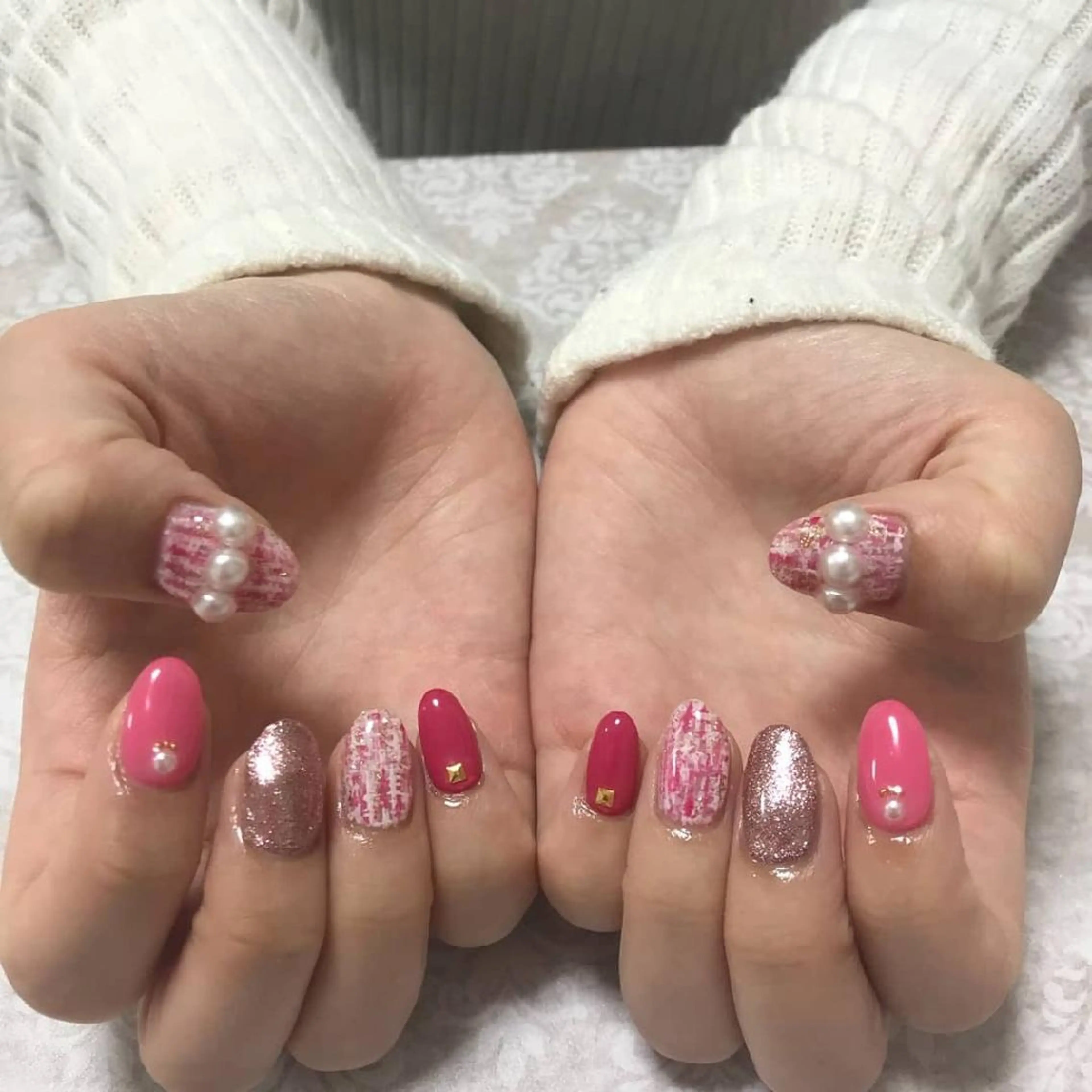ネイル ピンク ツイードネイル JEWEL nailのネイルデザイン