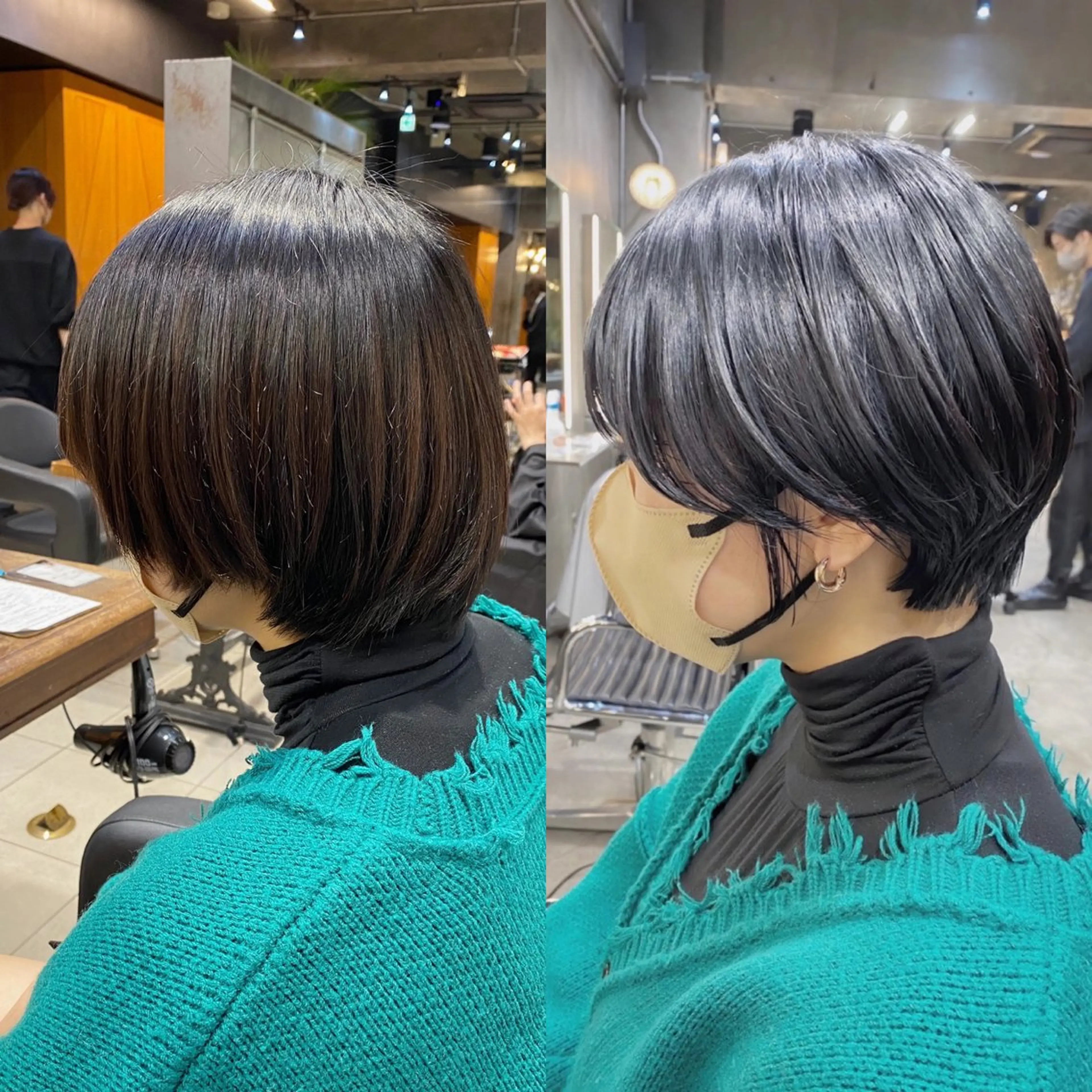 ショート カラー ショートボブ 黒髪 ブルーカラー ブルーブラック ボブ カット ヘアカラー トリートメント ブリーチなしダブル カラー🧸🐺陽介のヘアスタイル