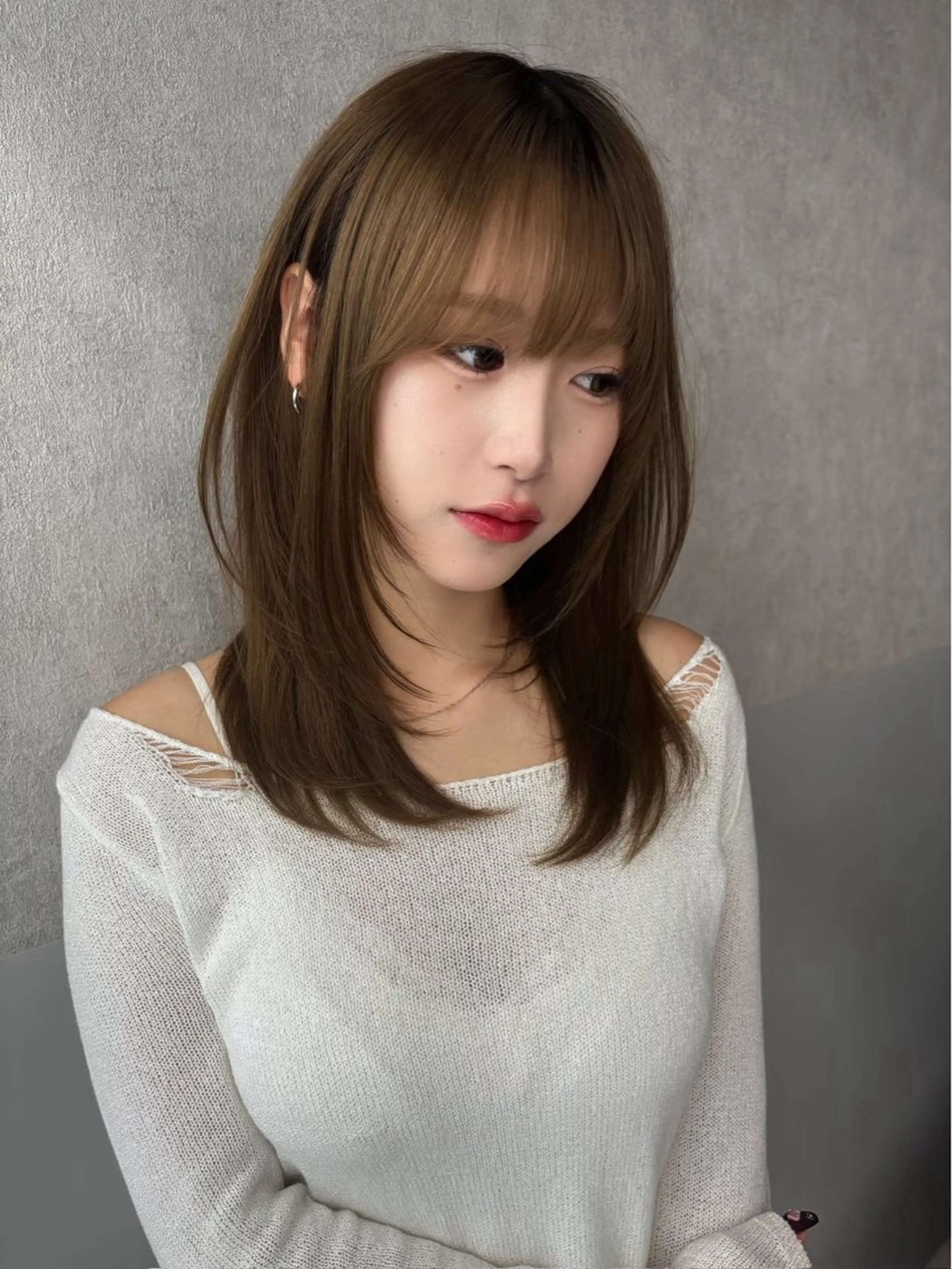 ミディアム カラー カット 縮毛矯正 トリートメント Aster れおんのヘアスタイル