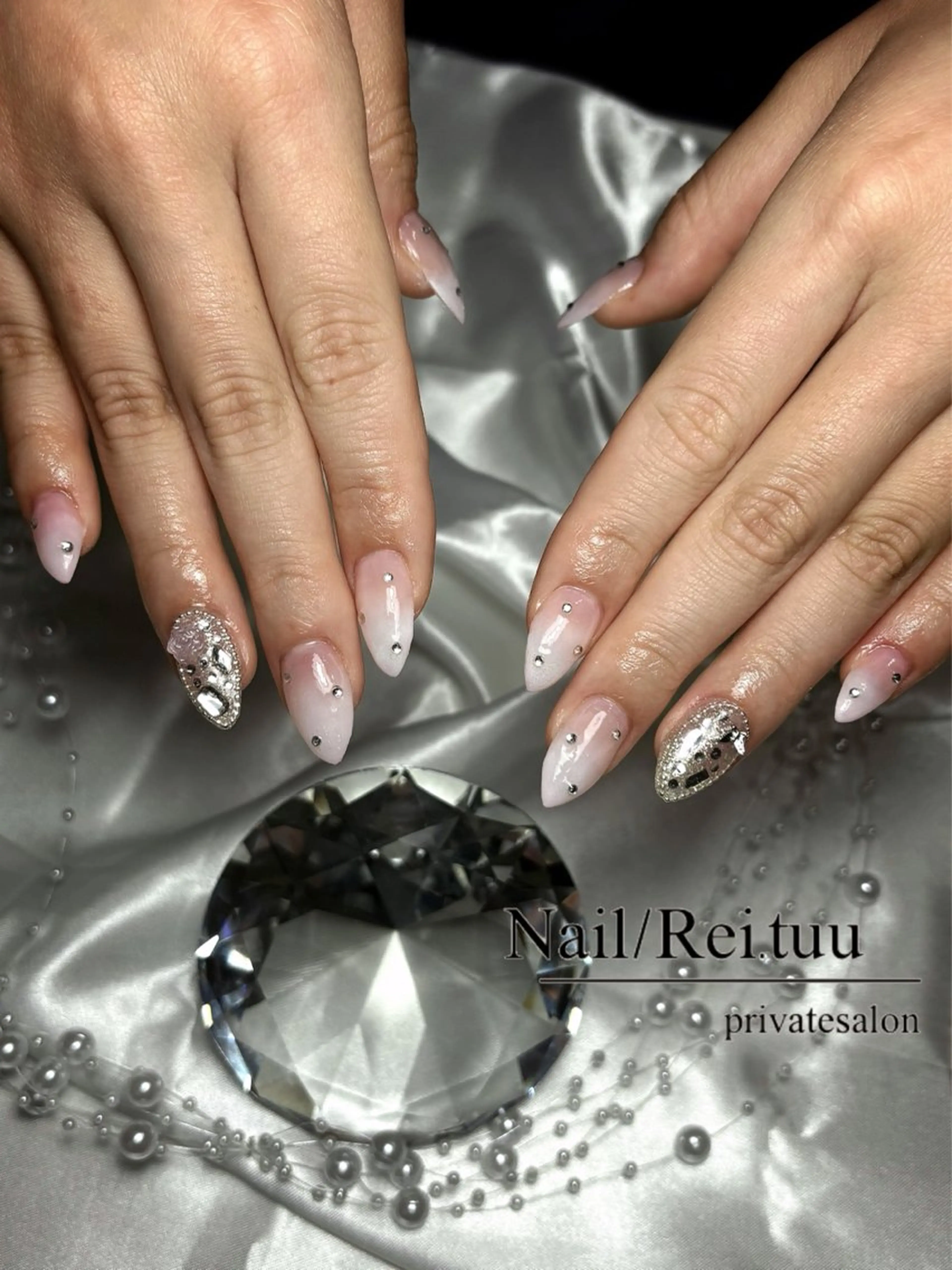 ネイル フラッシュネイル フレンチネイル キラキラネイル ロングネイル マグネットネイル Nailsalon / Rei.tuuのネイルデザイン