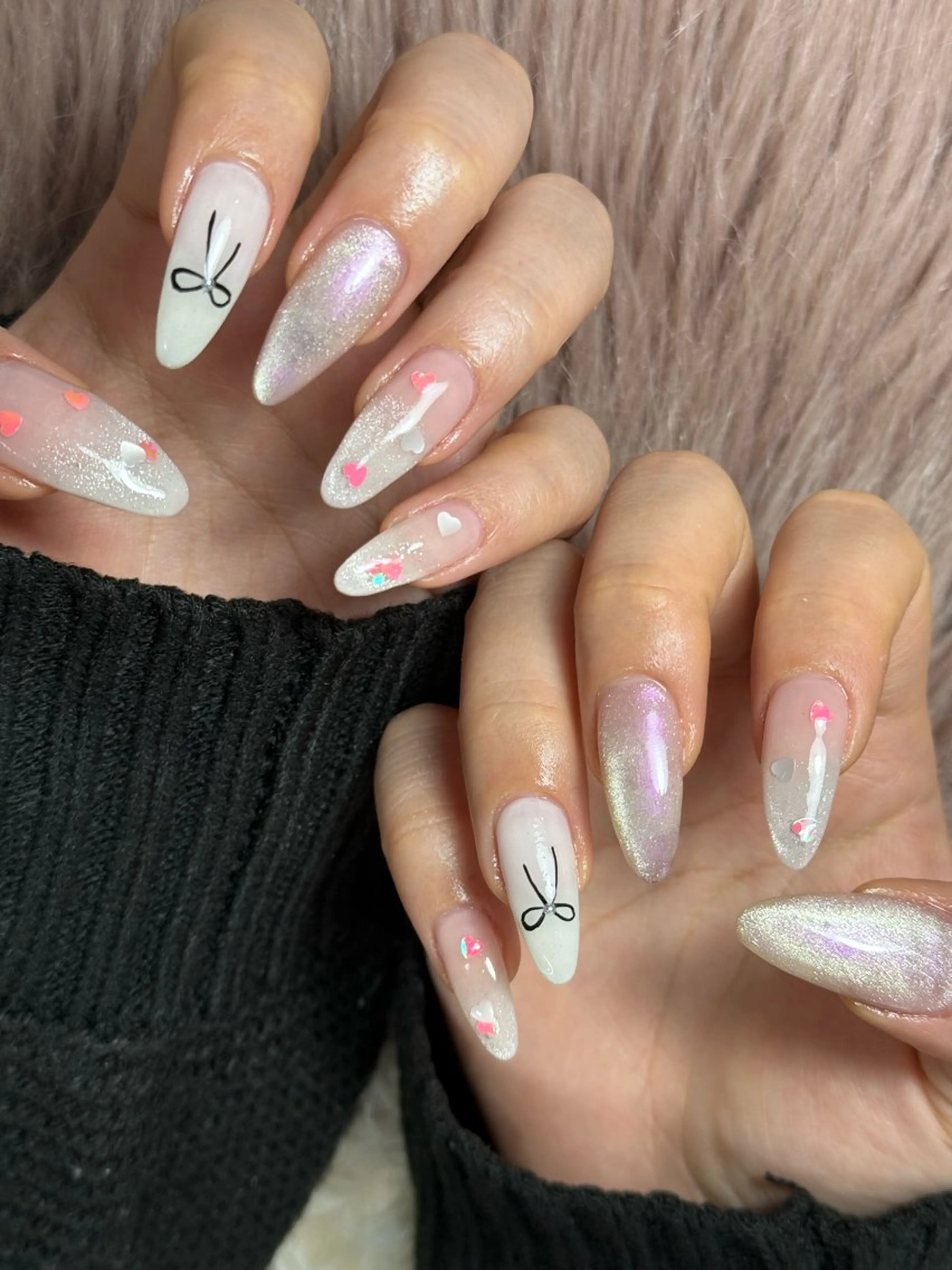 ネイル ジェルネイル ガーリー ハート 韓国ネイル マグネットネイル ハンドネイル flowers nailのネイルデザイン