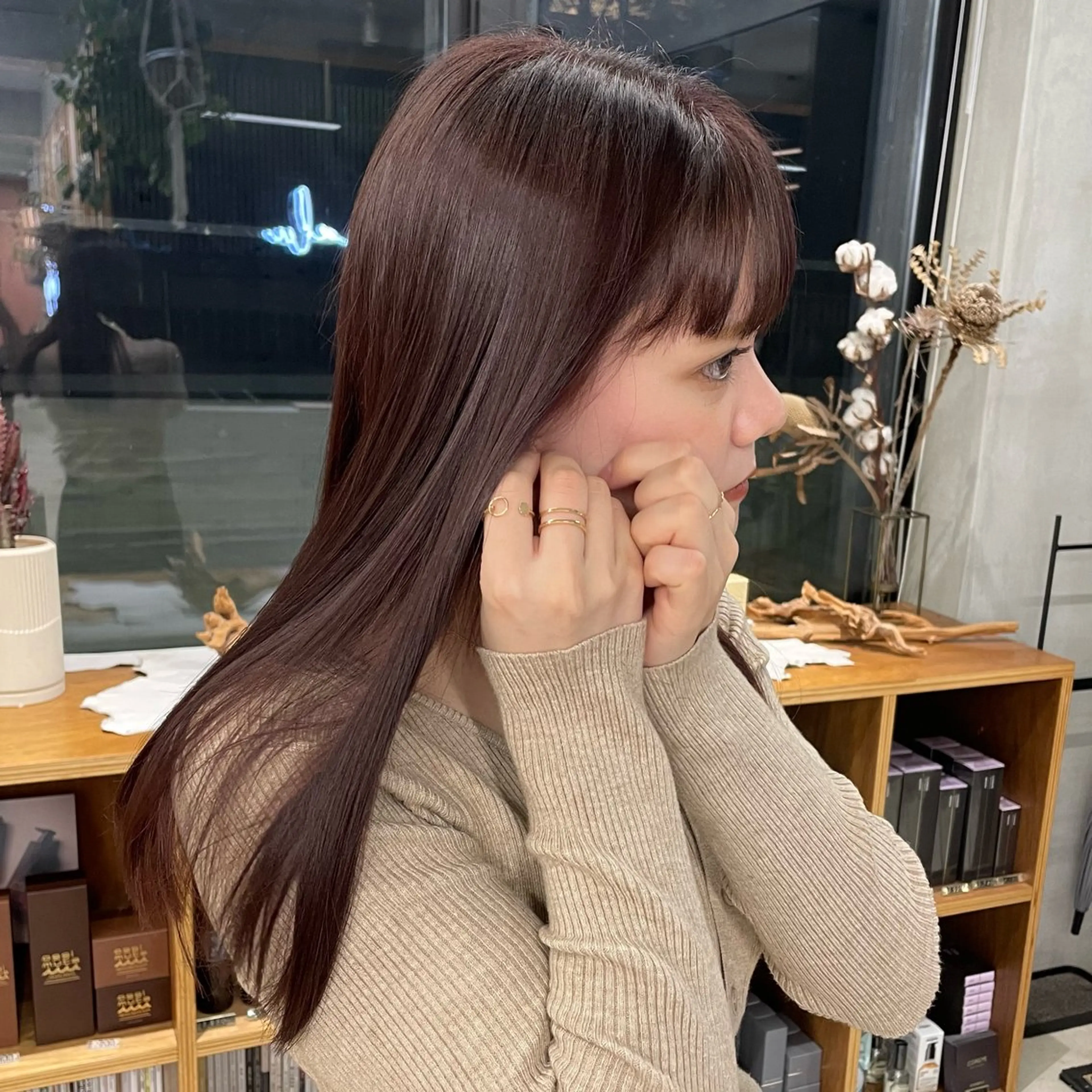 ロング カラー ブリーチ ボルドーカラー ブラウンカラー ブリーチなしカラー 【ブリーチ特化】 イマダナツミのヘアスタイル