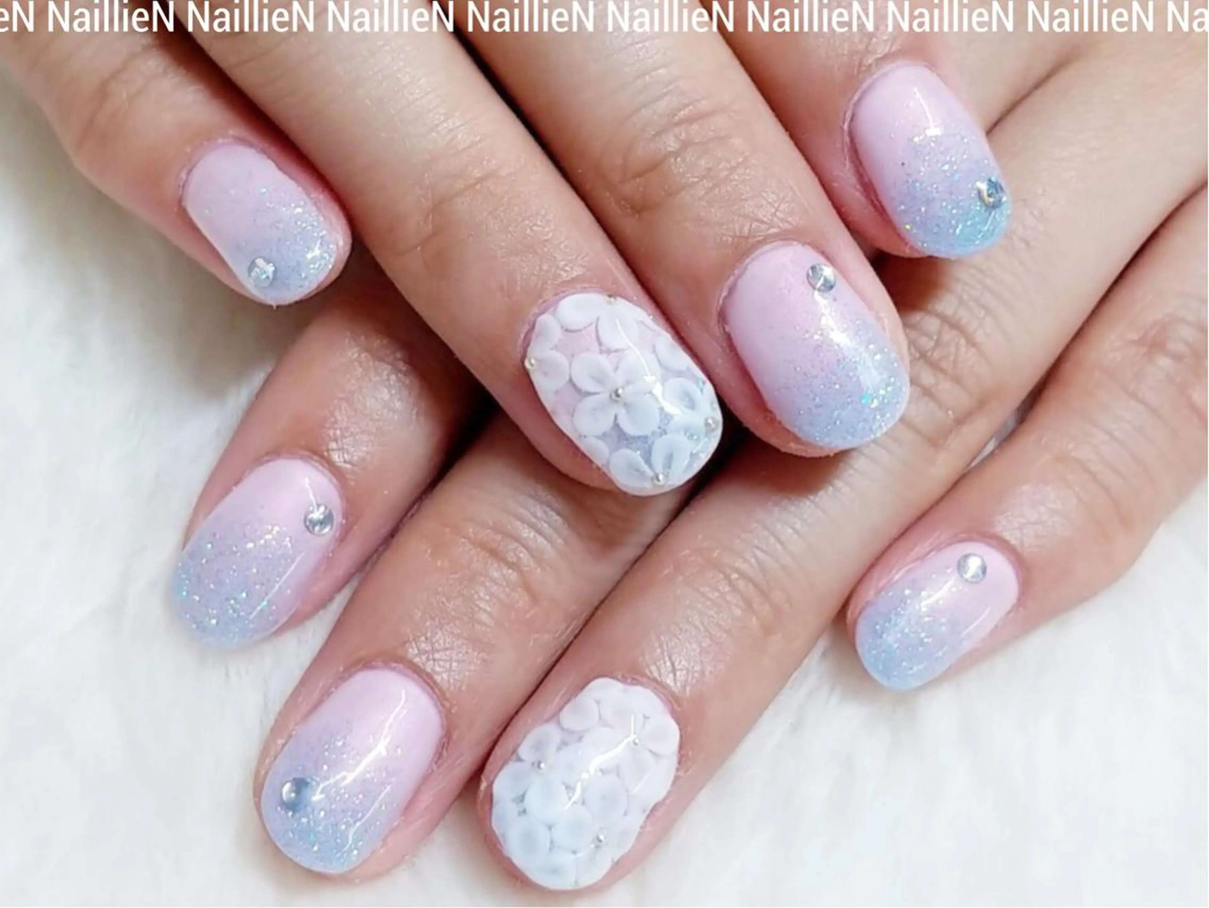 ネイル ブルー ピンク ハンドネイル Nail lieNのネイルデザイン