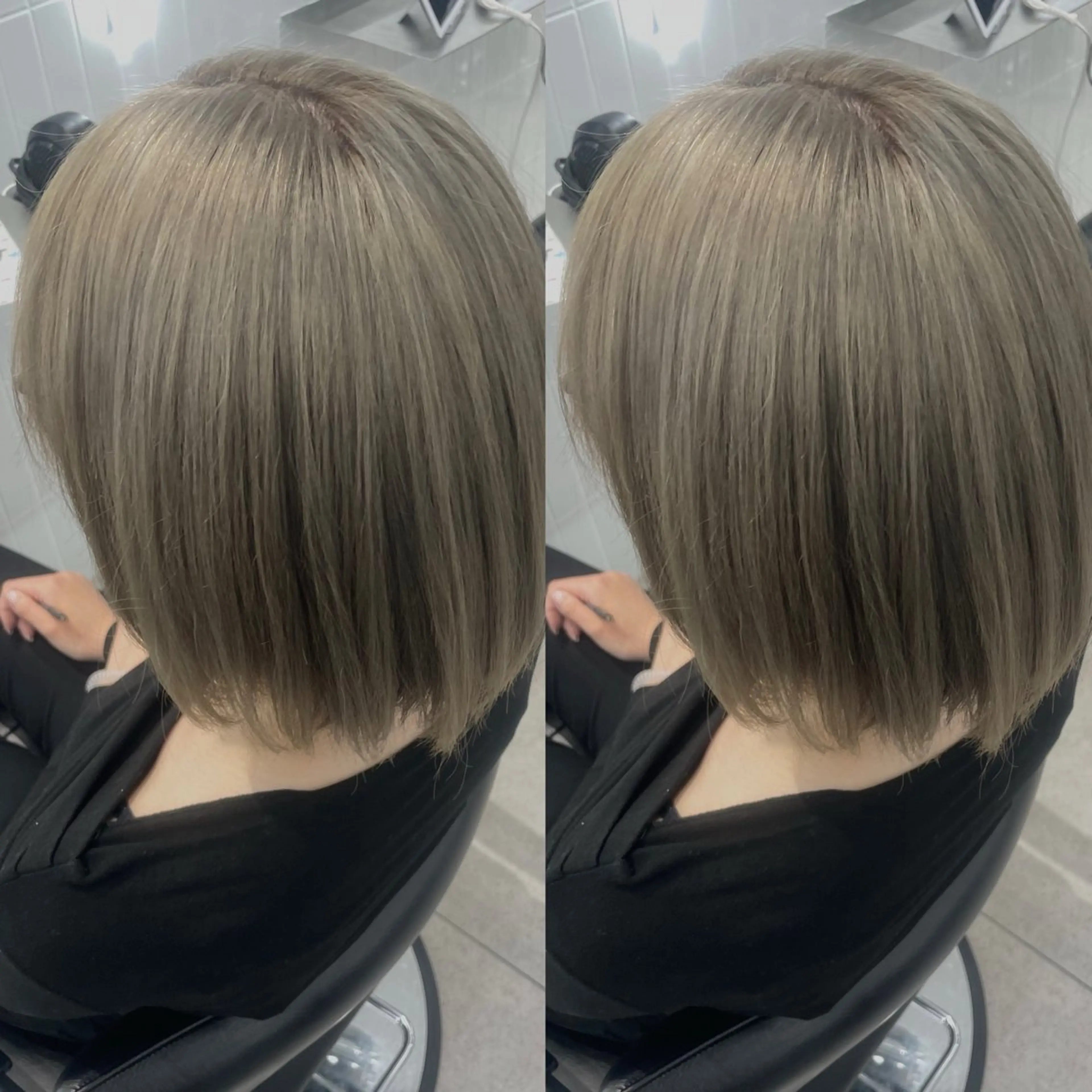 ミディアム カラー ベージュカラー グレージュ ミルクティーベージュ ヘアカラー 🌊海外ハイライト リタッチ/縮毛矯正のヘアスタイル