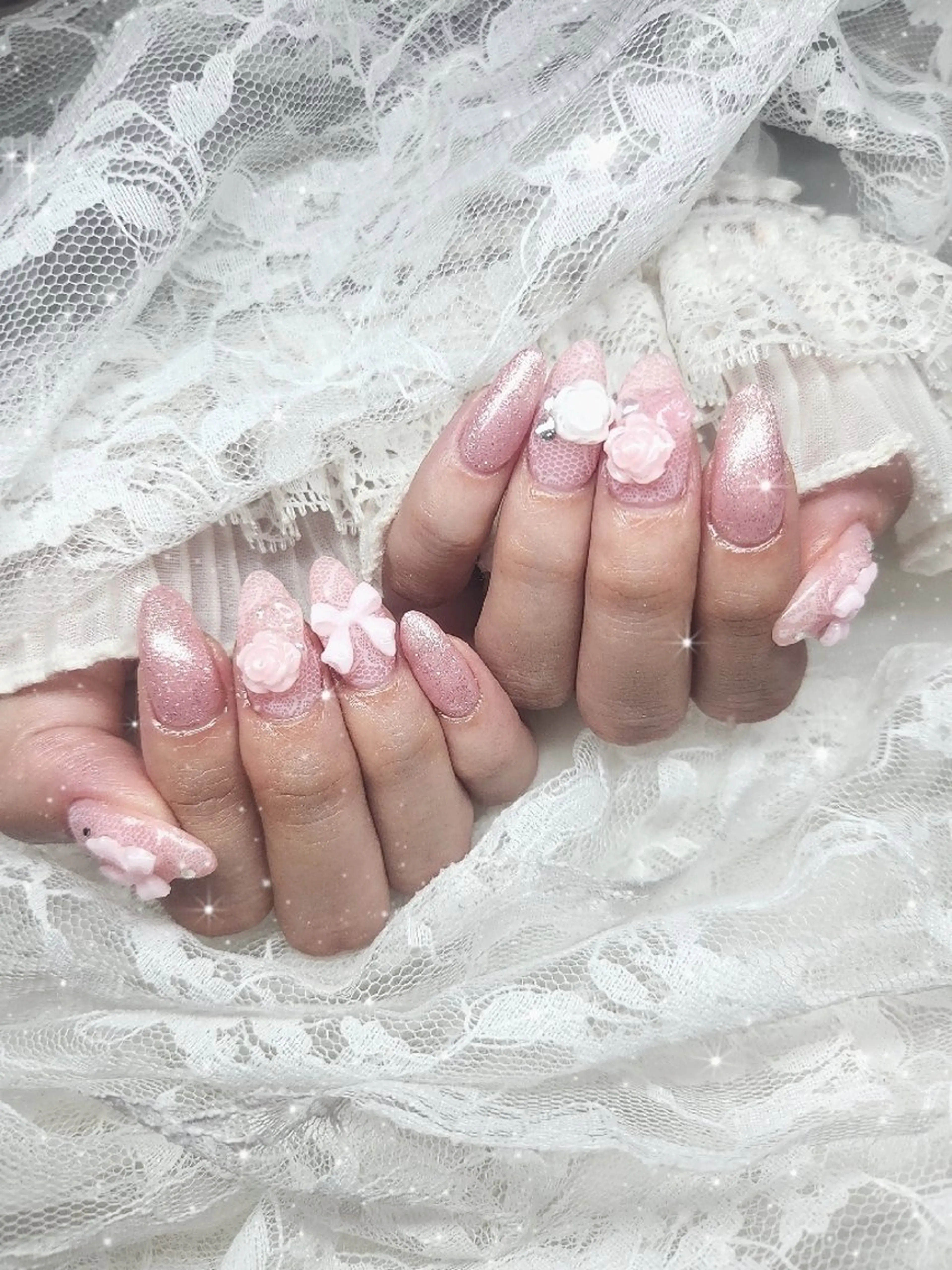 ネイル ガーリー 韓国ネイル レース マグネットネイル 持ち込み ハンドネイル sissy hatsuneのネイルデザイン