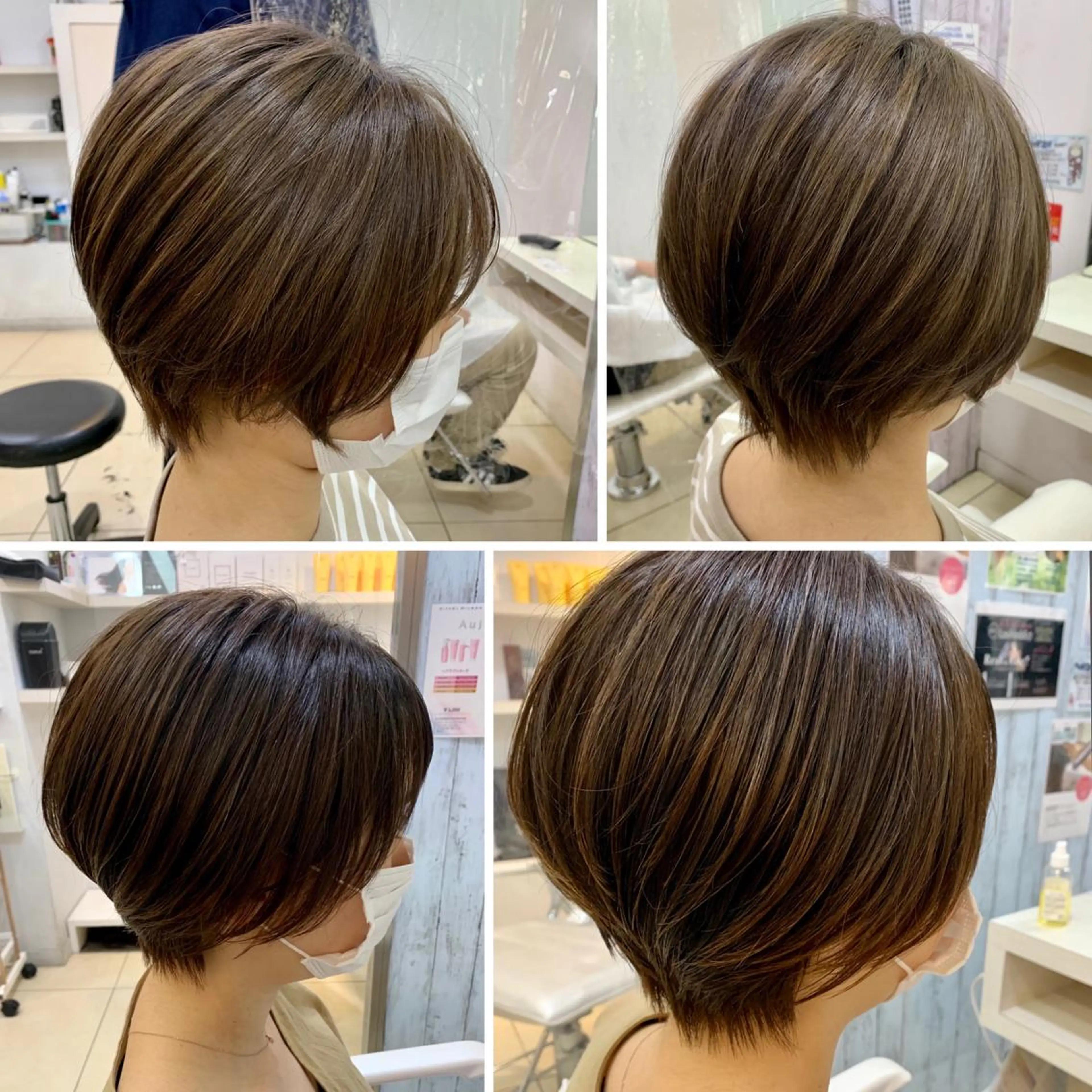 ショート ショートボブ ボブ ショートヘア コテ巻き風パーマ/ クロスパーマ/久岡のヘアスタイル