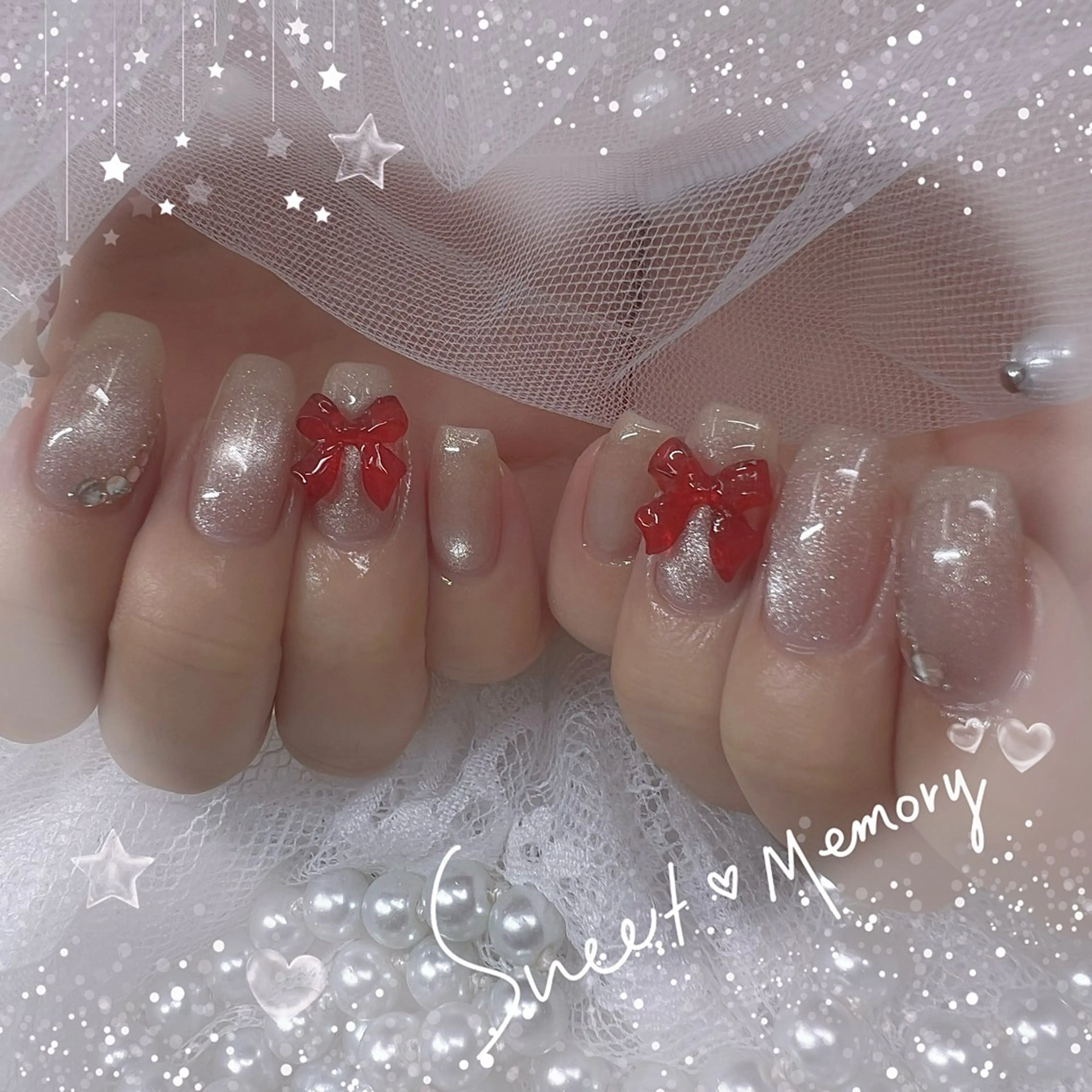 ネイル チークネイル フレンチネイル ガーリー ガラスフレンチ グラデーション Chill Nailsalonのネイルデザイン