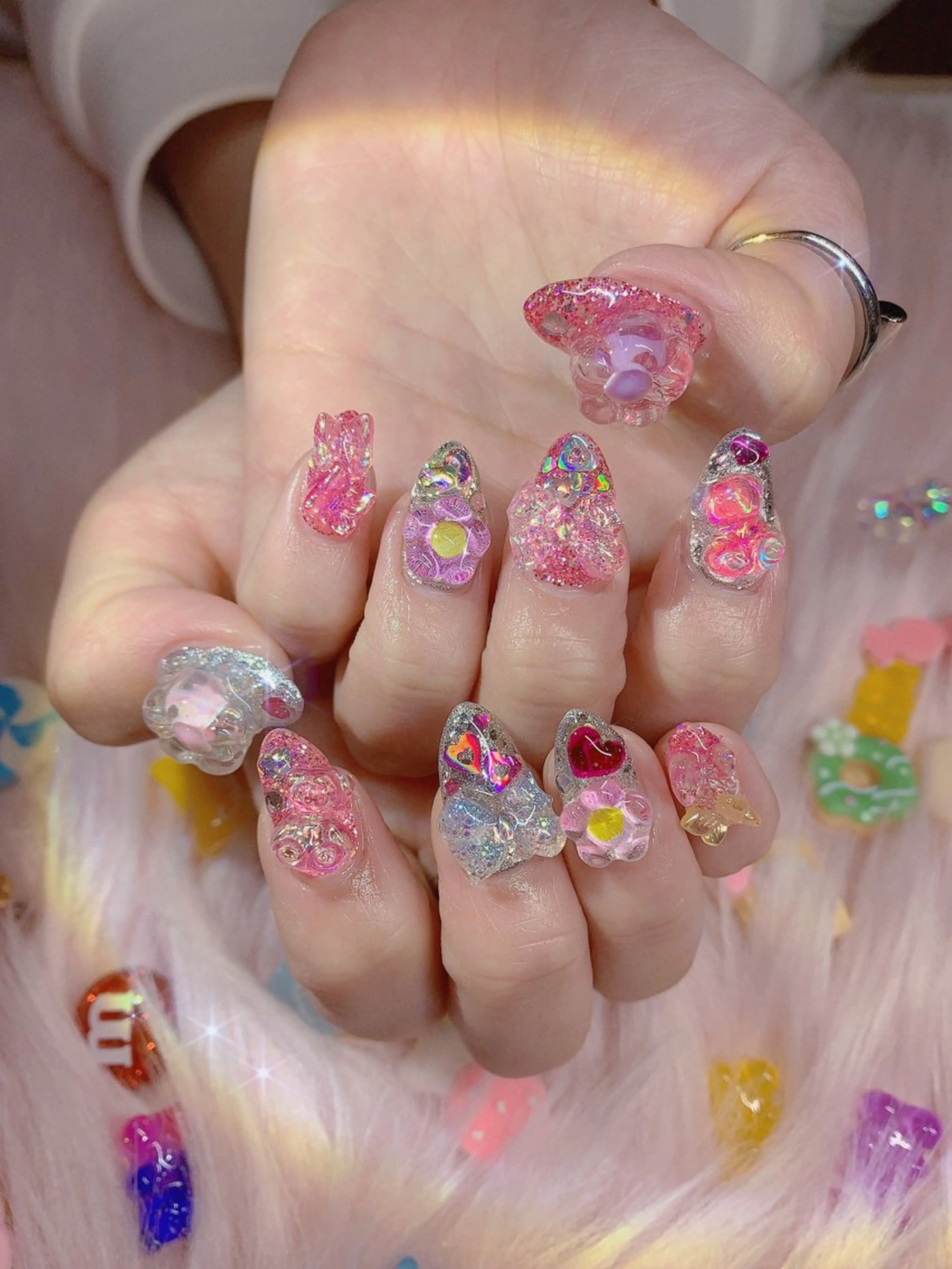 ネイル アートネイル キラキラネイル 韓国ネイル ラメ(グリッター) 持ち込み シェアサロンLei.g(レイジー)所属・3Dアートネイル💗 都築レナのネイルデザイン