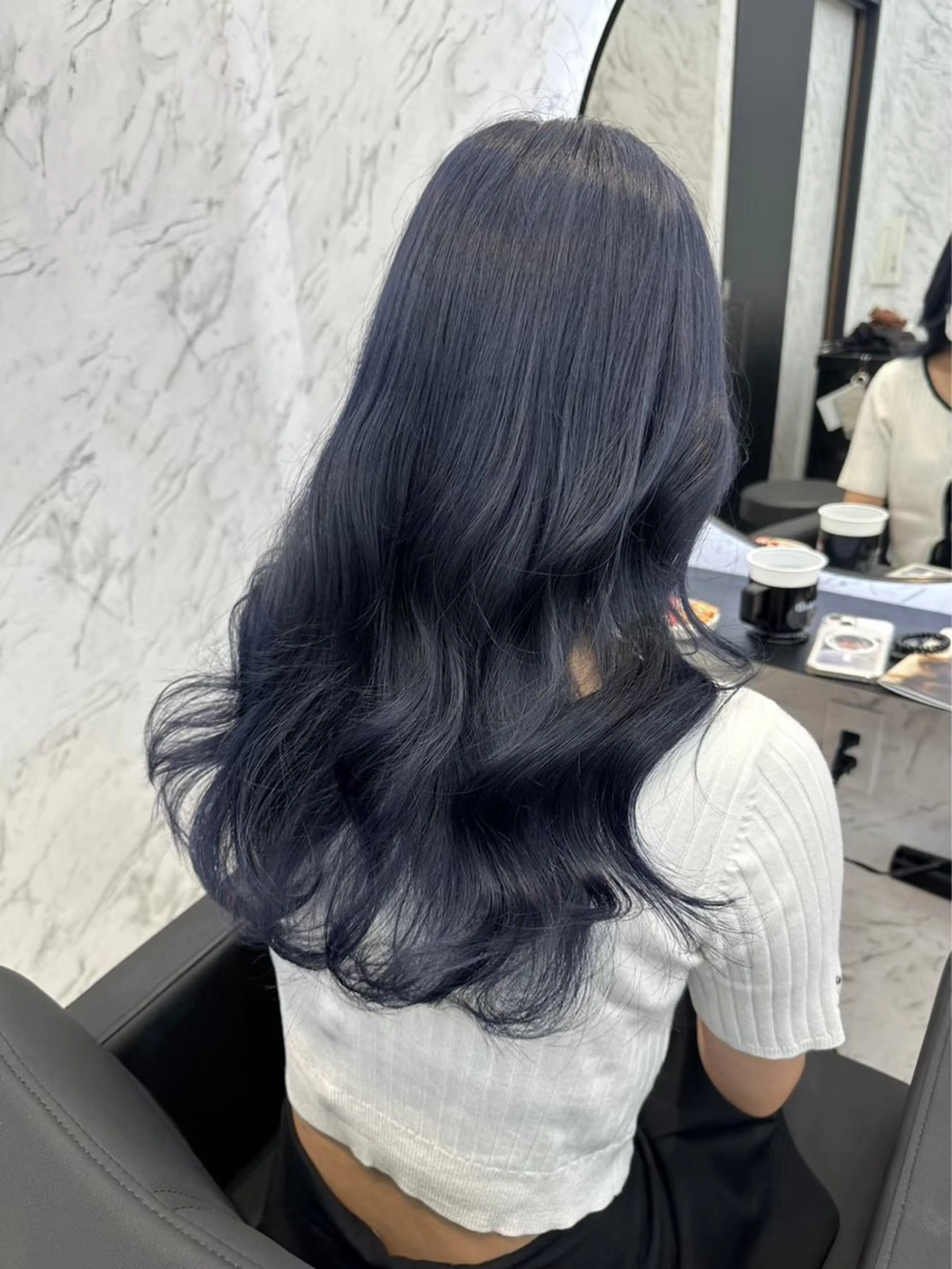 ロング カラー ネイビーカラー ヘアカラー トリートメント 艶カラー 🇰🇷💎MIUのヘアスタイル