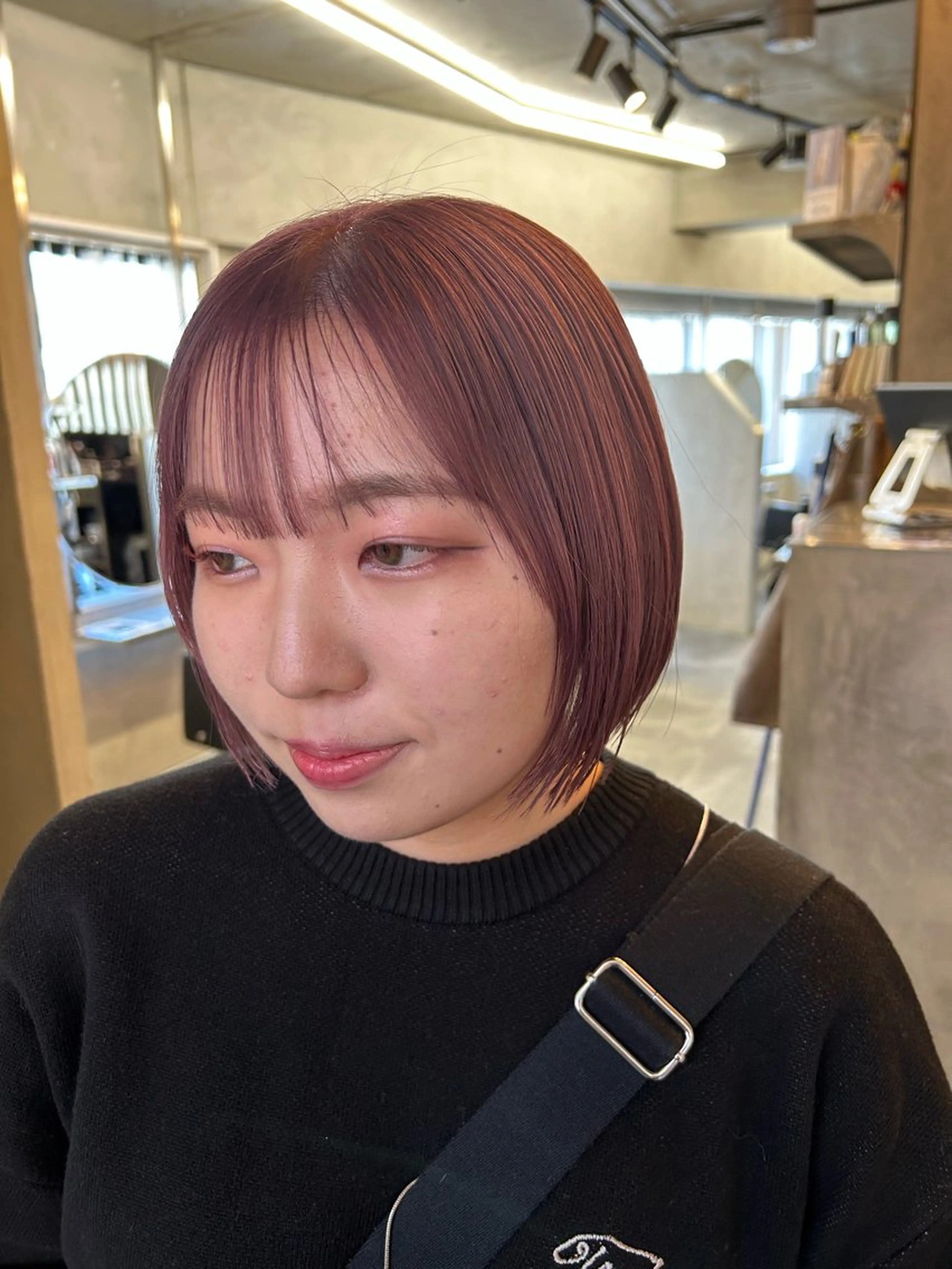 ショート カラー グレージュ ピンクカラー ボブ ヘアカラー トリートメント Haru/THREE …by velvetのヘアスタイル