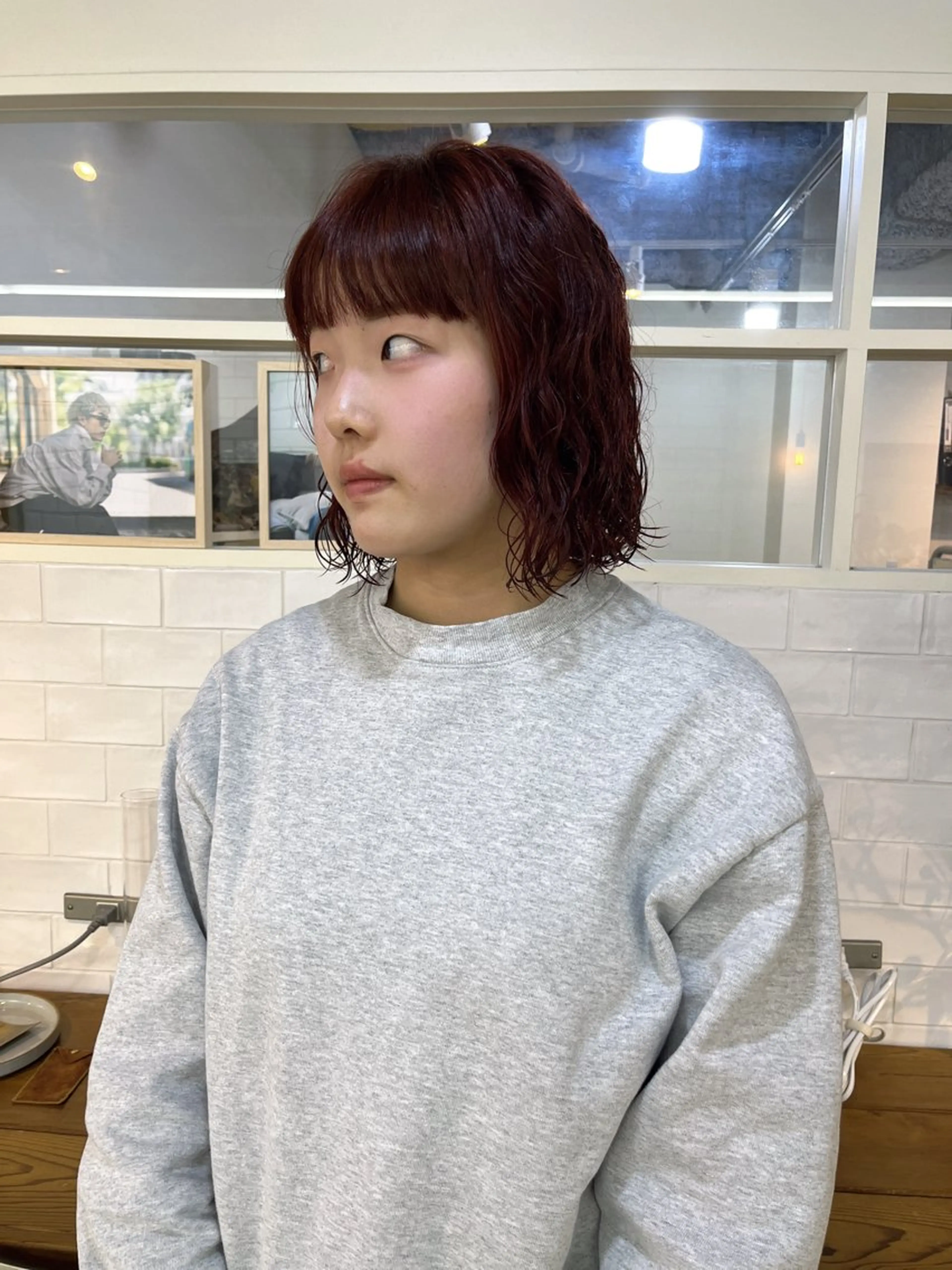 ショート カラー パーマ レッドカラー カット ヘアカラー パーマ KOKI/ ボブ/ パーマ/透明感カラーのヘアスタイル