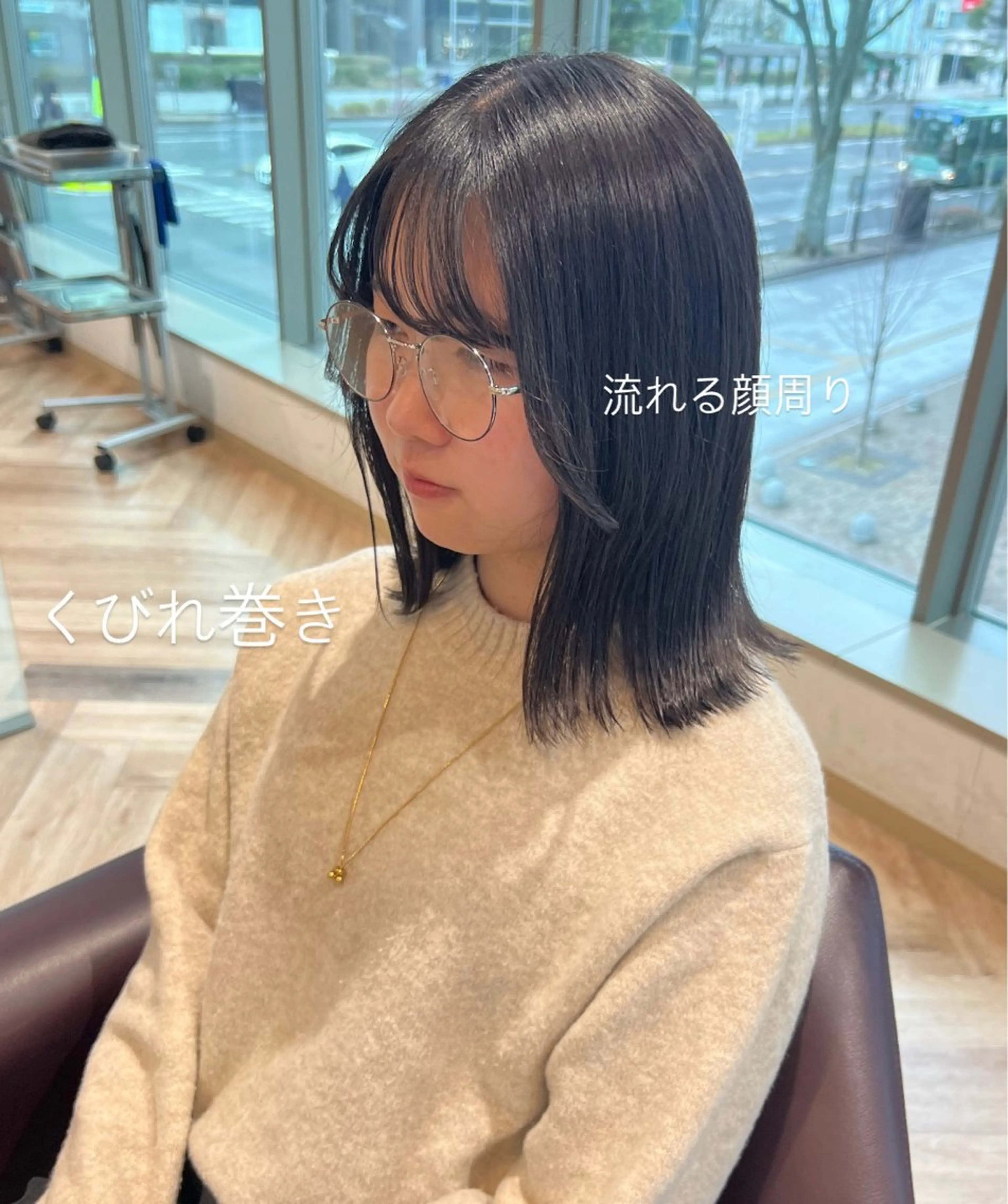 ミディアム くびれヘア 顔周りカット 小顔カット 加納千華 /ボブ/ぱつっとボブのヘアスタイル