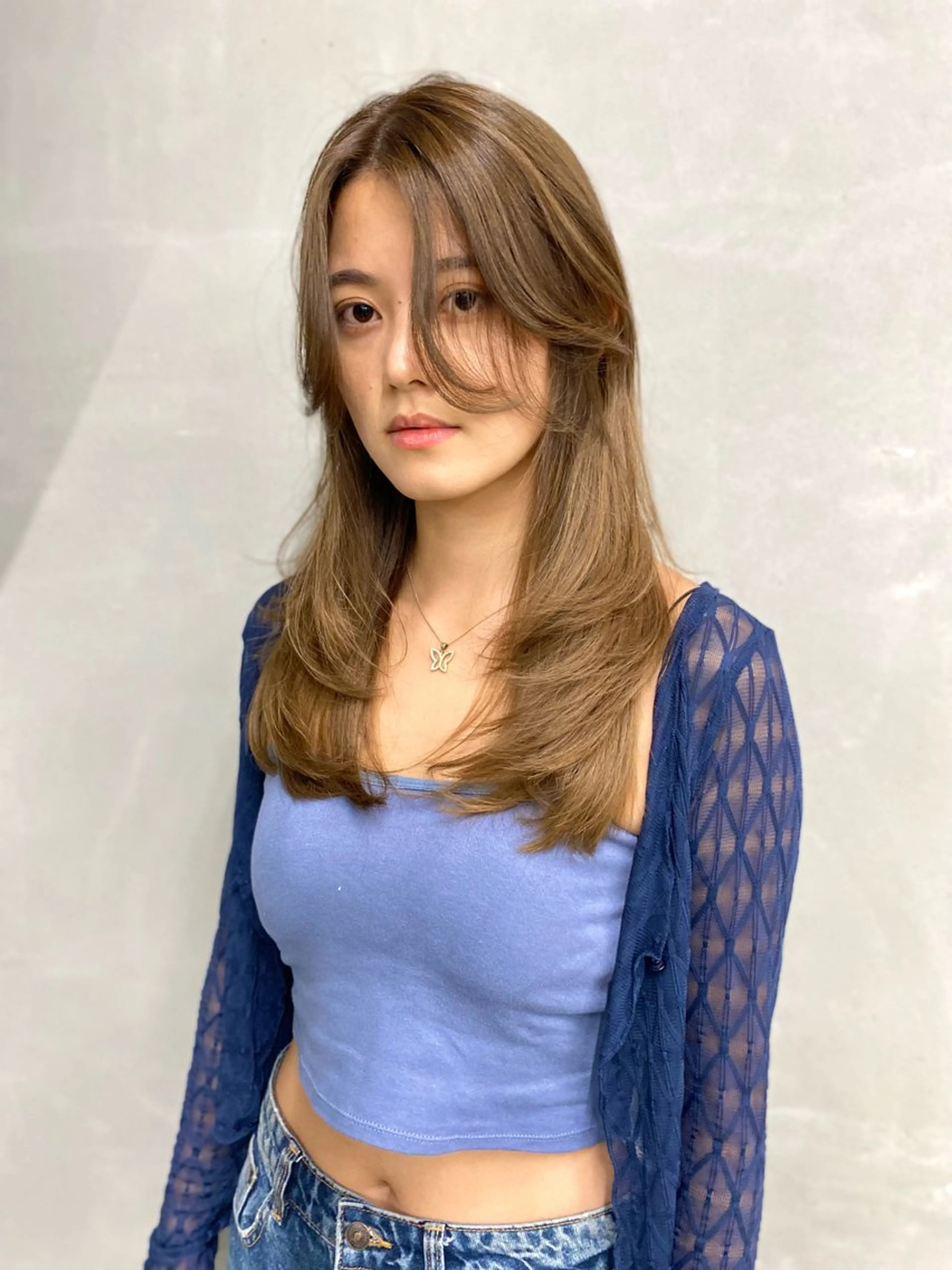 セミロング カラー ベージュカラー 顔周りカット 韓国風ヘア レイヤーカット カット ヘアカラー トリートメント レイヤー/柔色 /saKiのヘアスタイル