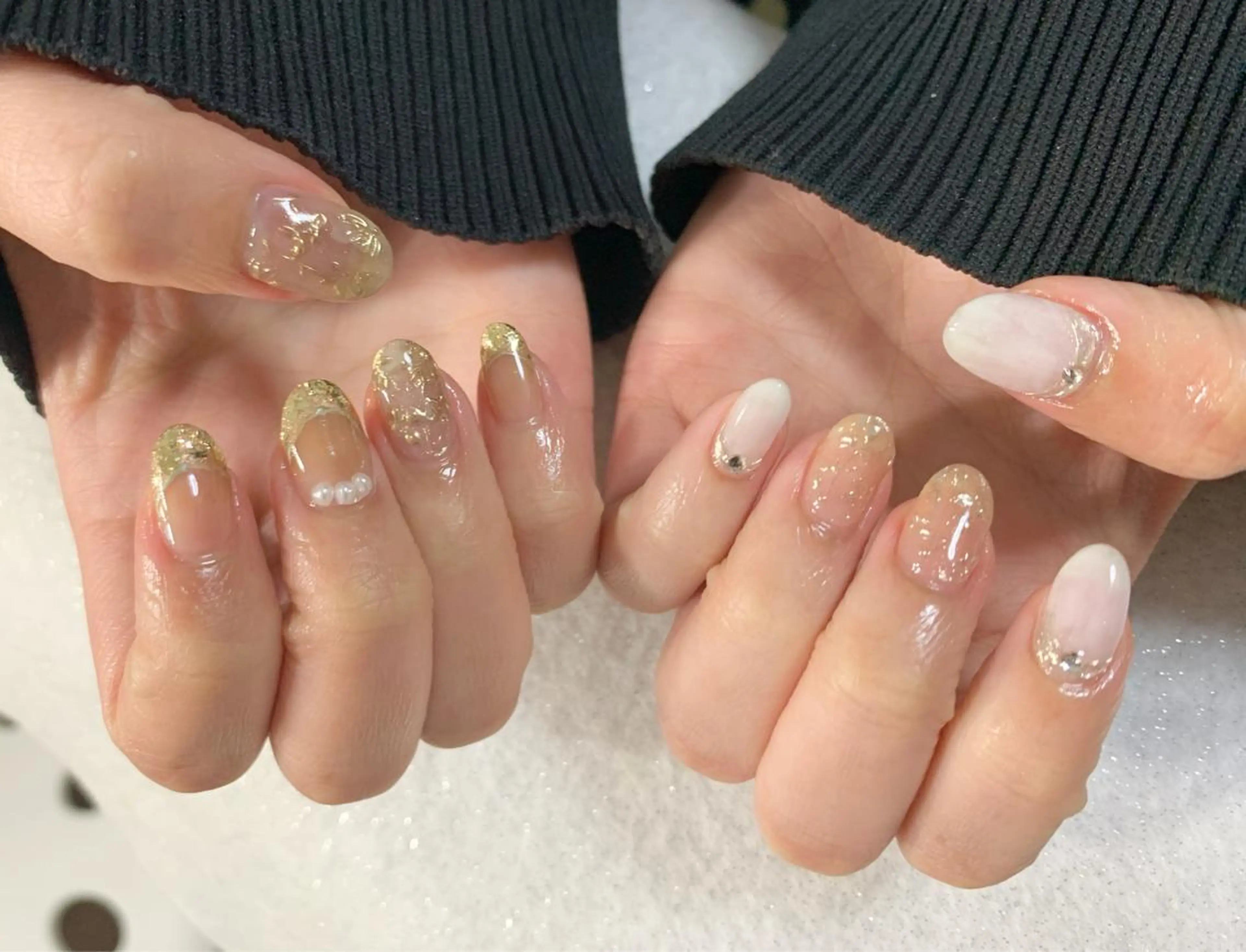 ネイル フレンチネイル ガラスフレンチ ミラーネイル 持ち込み ハンドネイル 手塚 里奈のネイルデザイン