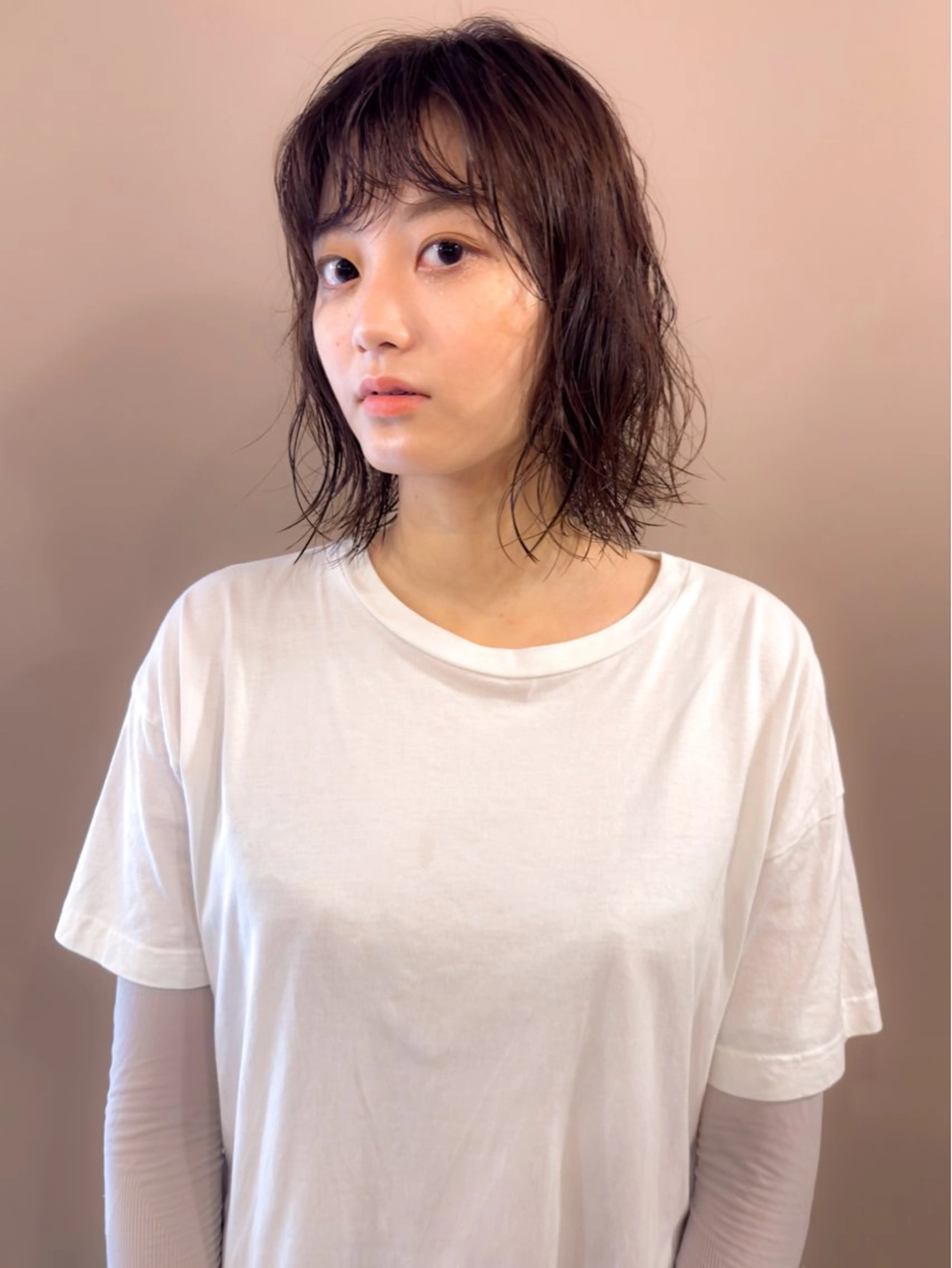 ミディアム カラー パーマ カット ヘアカラー パーマ 艶髪ブリーチ 永井竜也のヘアスタイル