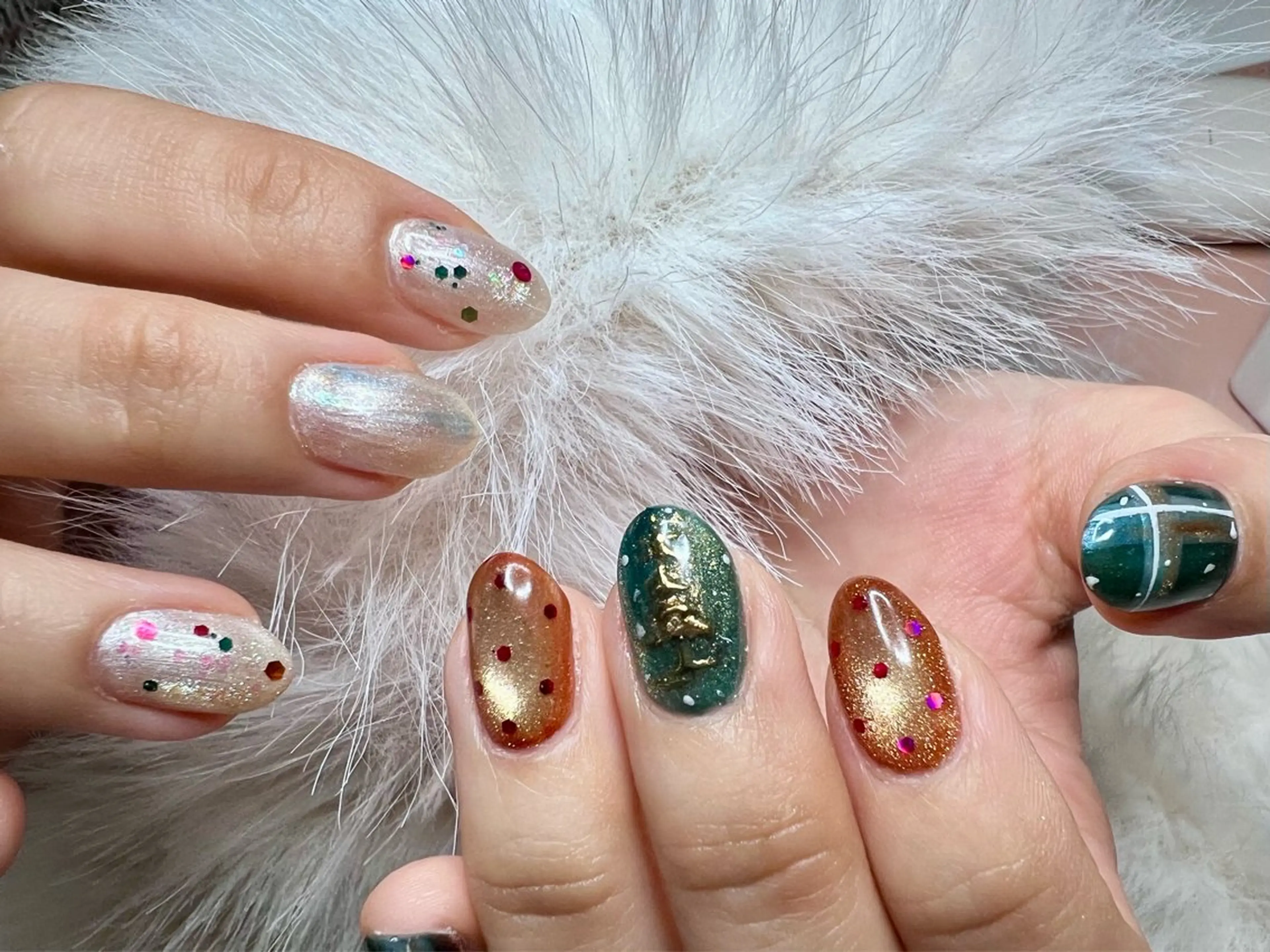 ネイル 成人式 フラッシュネイル ガーリー 韓国ネイル マグネットネイル リボン、ガーリー パーツ放題専門店のネイルデザイン