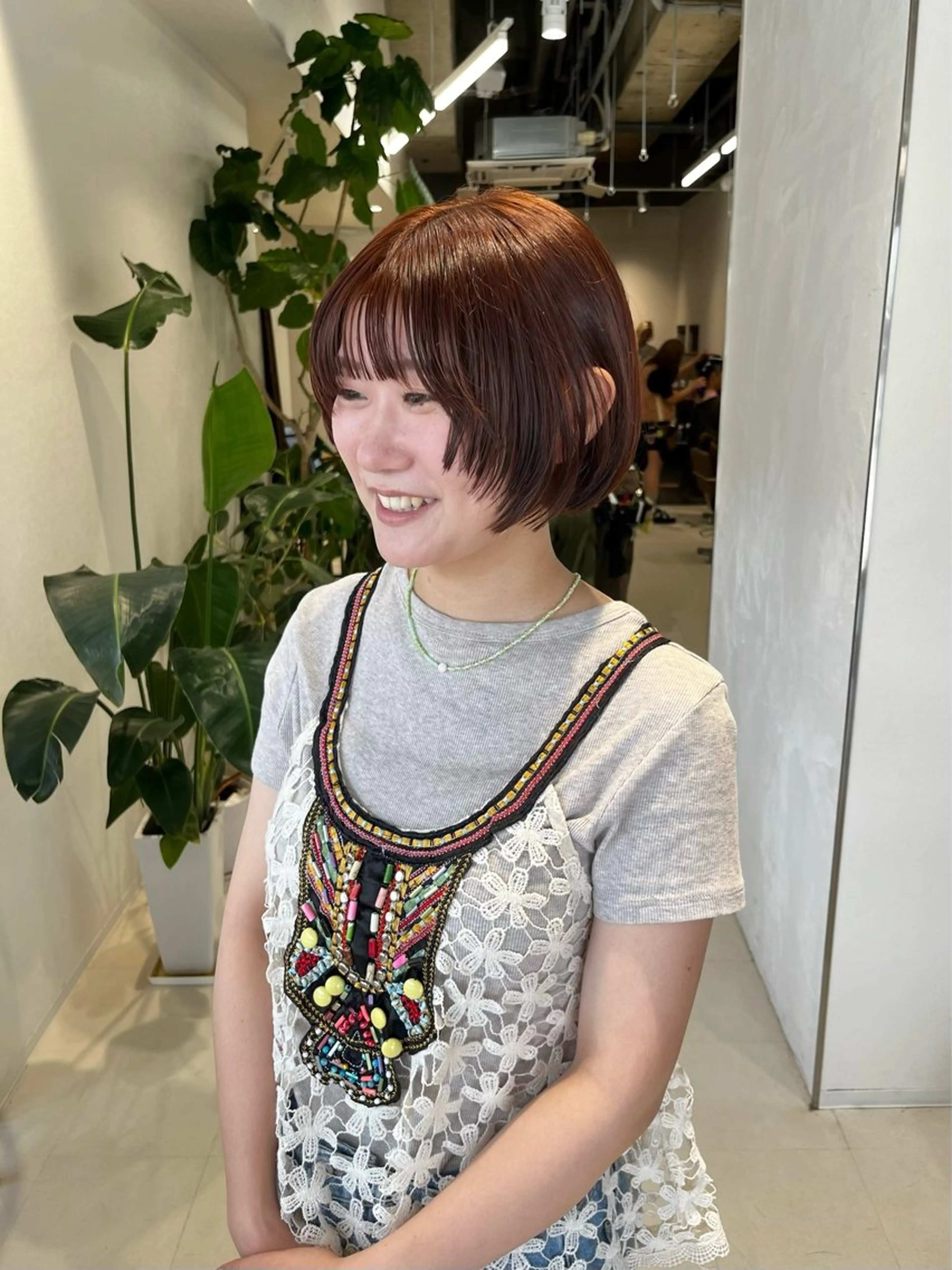 ショート カラー オレンジ ボブ 顔まわりレイヤー レイヤーカット カット ヘアカラー トリートメント フェイスレイヤー/ カラー/konoのヘアスタイル