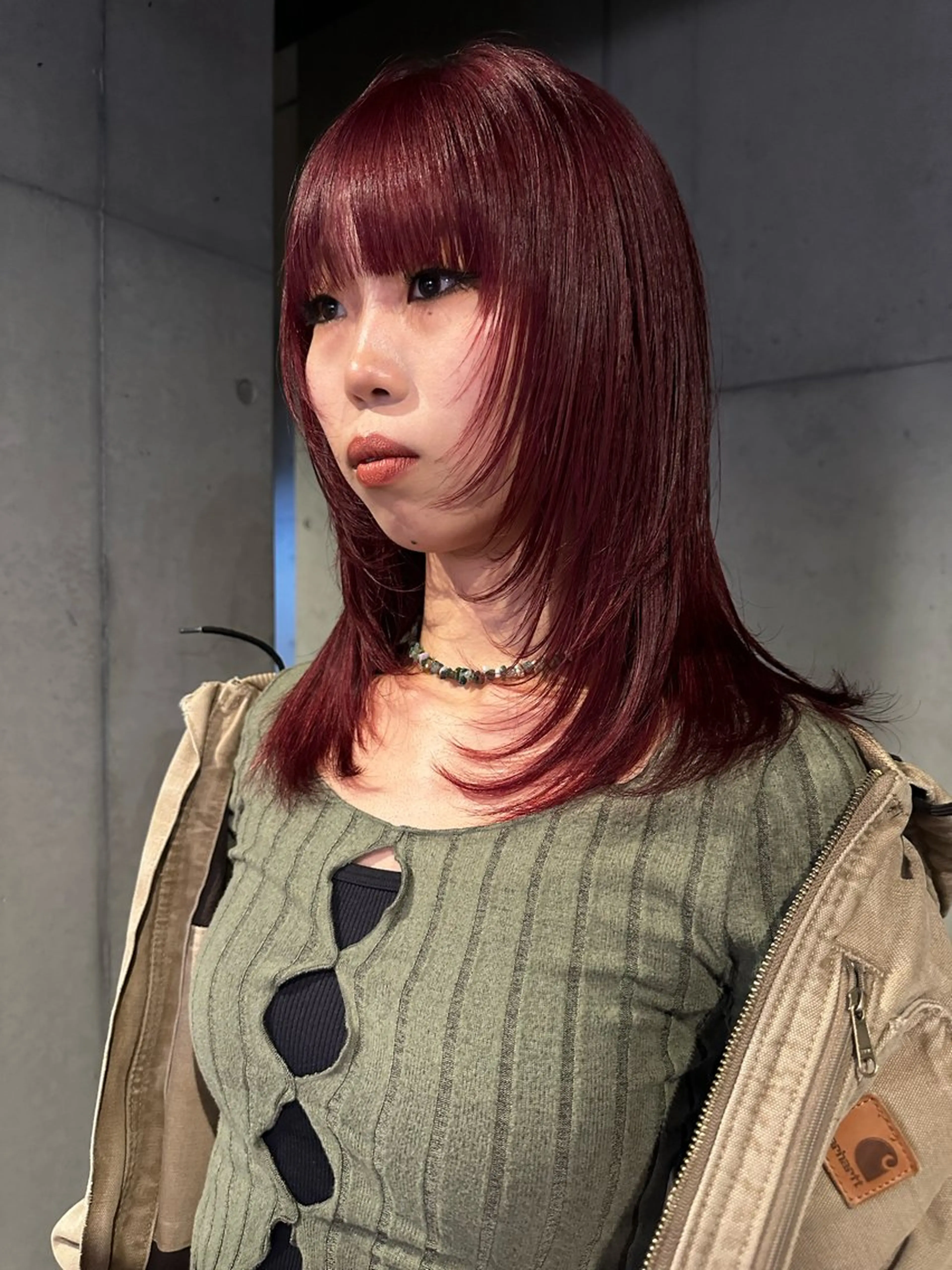 ミディアム カラー ダブルカラー レッドカラー 顔まわりレイヤー レイヤーカット カット ヘアカラー ウルフ/レイヤー🟠 山本祐輔🟠のヘアスタイル