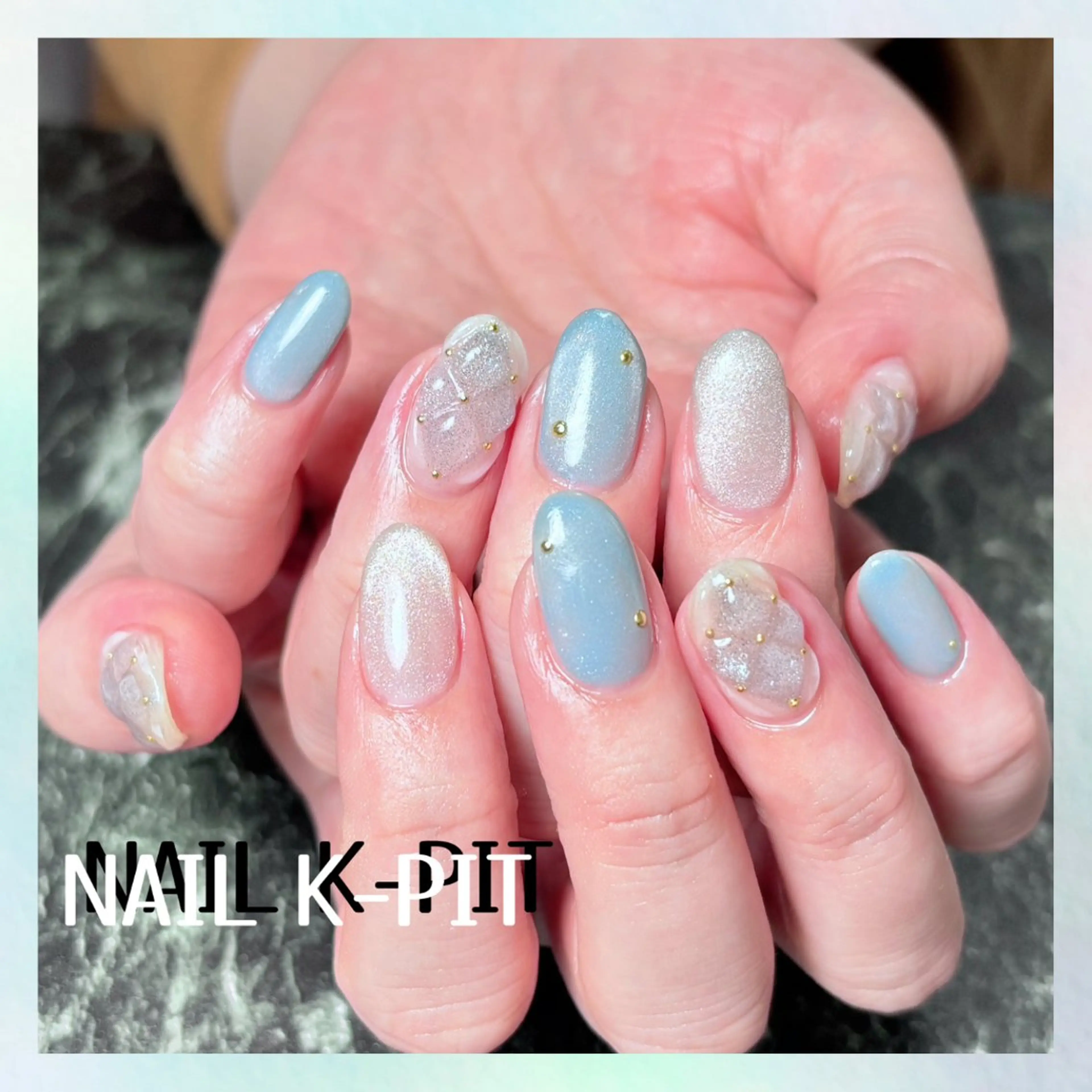ネイル ブルー マグネットネイル ぷっくりネイル ハンドネイル NAIL K-PIT ネイル ケーピットのネイルデザイン