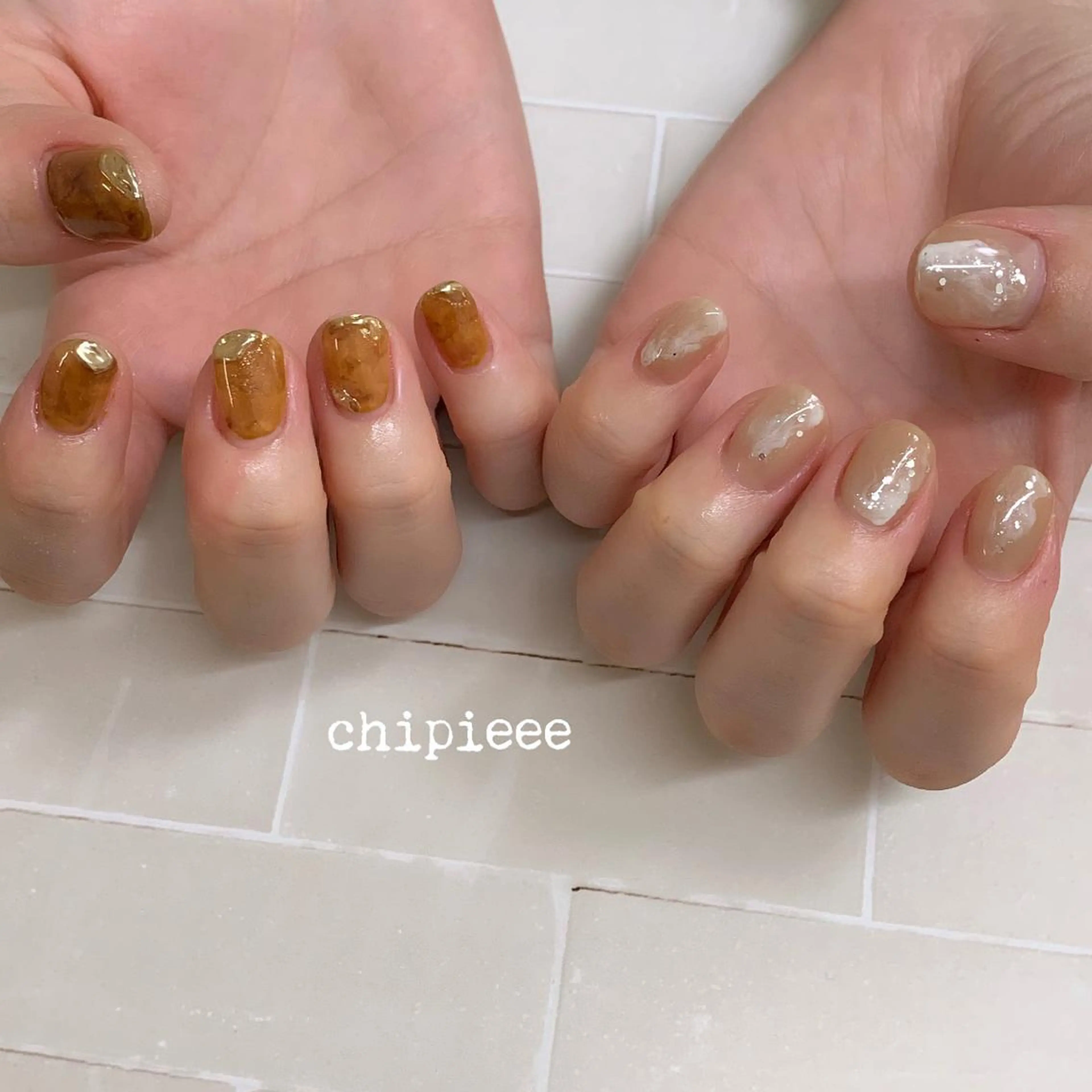 ネイル べっ甲ネイル 大理石ネイル(マーブル) ミラーネイル ニュアンスネイル 冬ネイル charme所属・. SHIORIのネイルデザイン