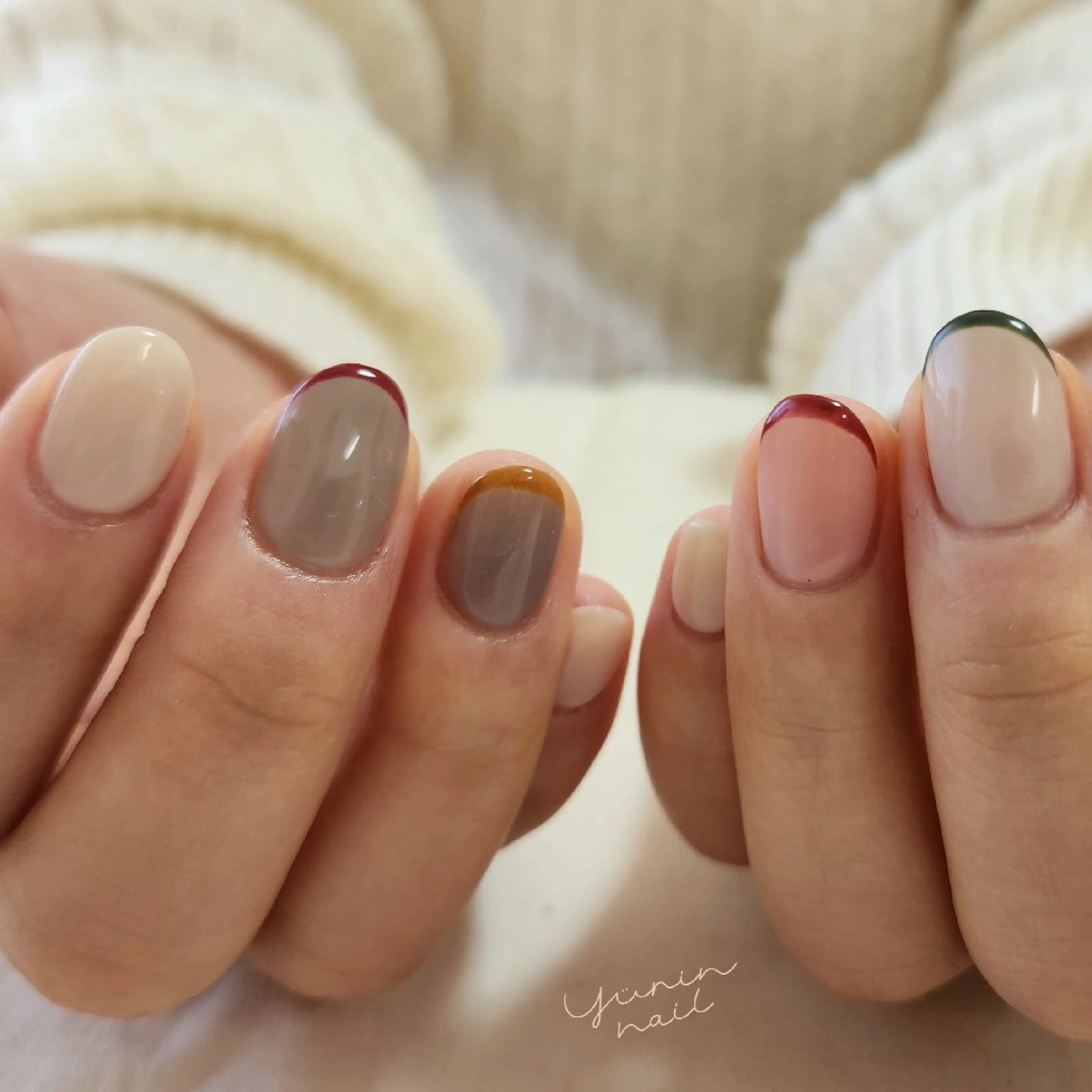ネイル フレンチネイル ショートネイル 冬ネイル ハンドネイル ショートネイル専門 yurin nailのネイルデザイン