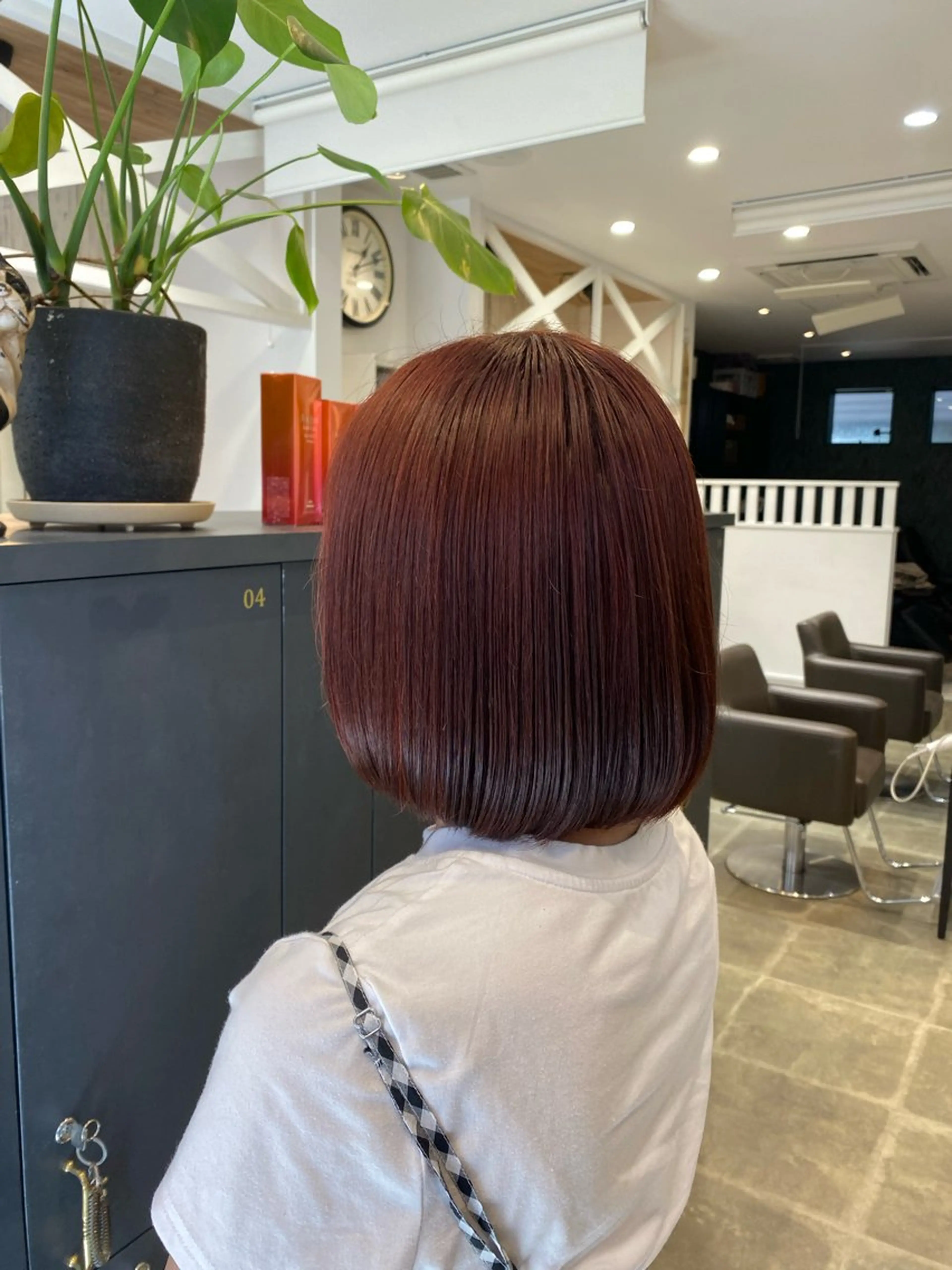 ミディアム カラー オレンジ レッドカラー 柴田 枝利子のヘアスタイル