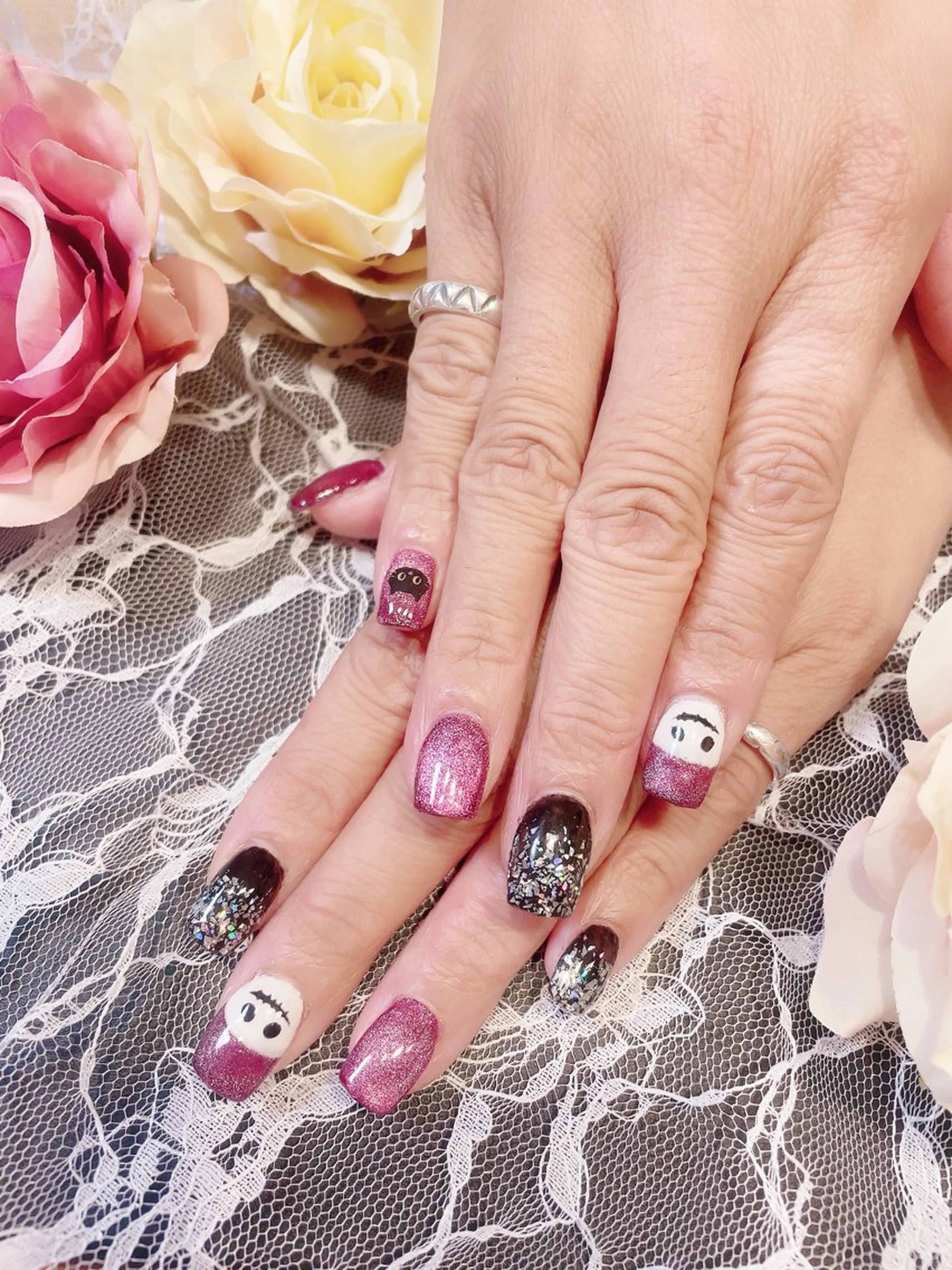 ネイル 長さ出し ハロウィン ハンドネイル A.free✧*｡ アレルギー対応✧*｡のネイルデザイン