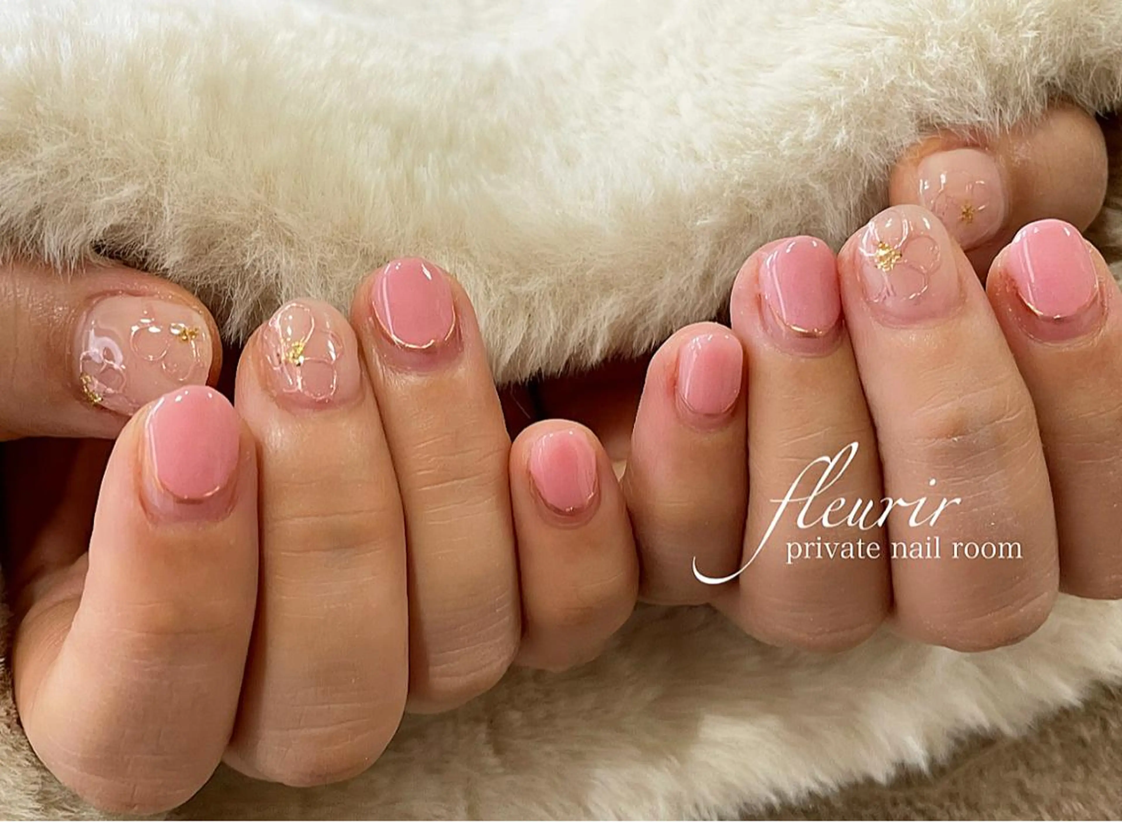 ネイル アートネイル フレンチネイル ゴールド ミラーネイル ピンク フルリール 【プライベートサロンのネイルデザイン