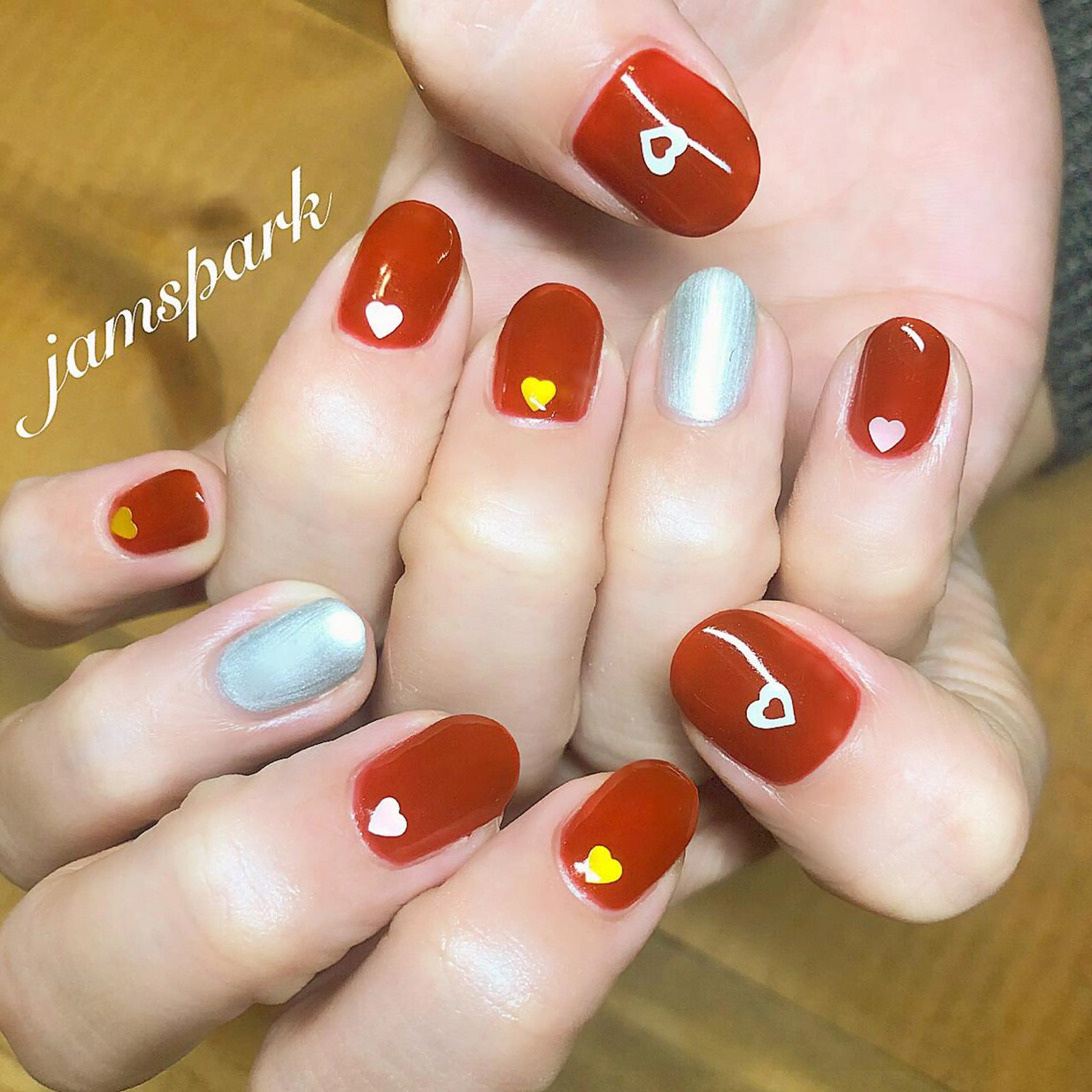 ネイル ハート 赤色 バレンタイン jamspark ✨のネイルデザイン