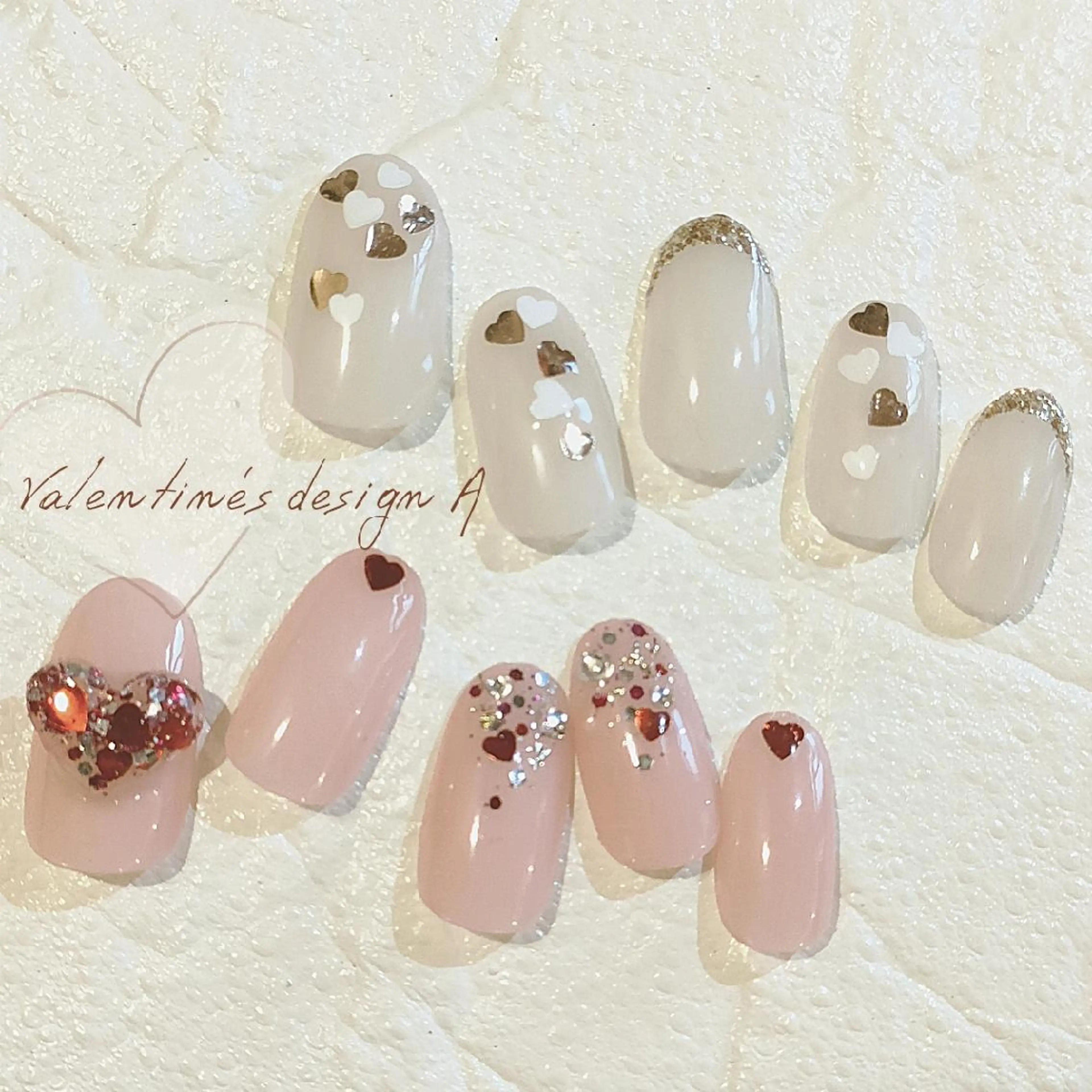 ネイル フレンチネイル ハート 韓国ネイル ラメ(グリッター) バレンタイン marusalo nailのネイルデザイン