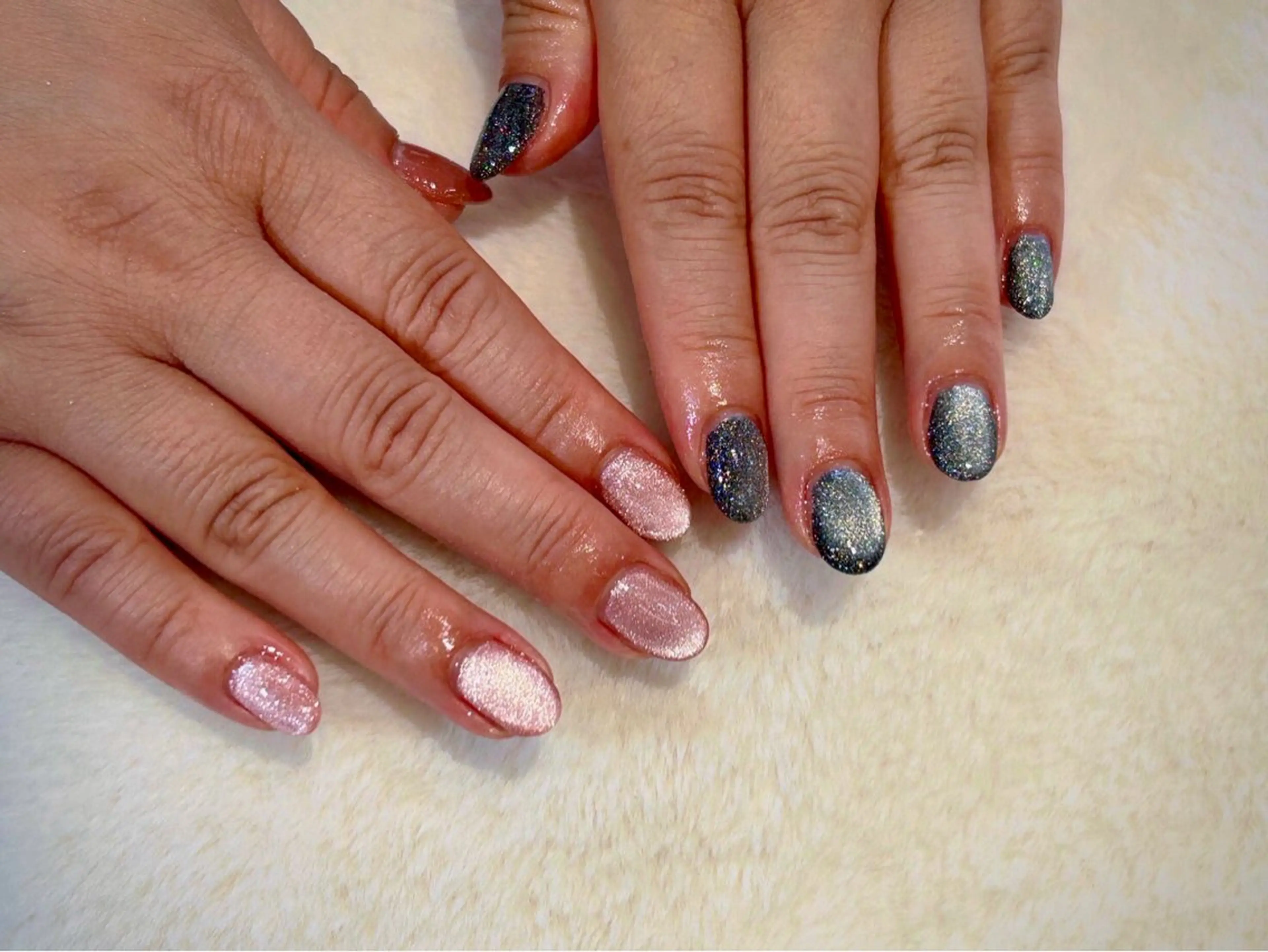 ネイル キラキラネイル マグネットネイル ピンク ハンドネイル ハンドケア Epokku ネイルサロンのネイルデザイン