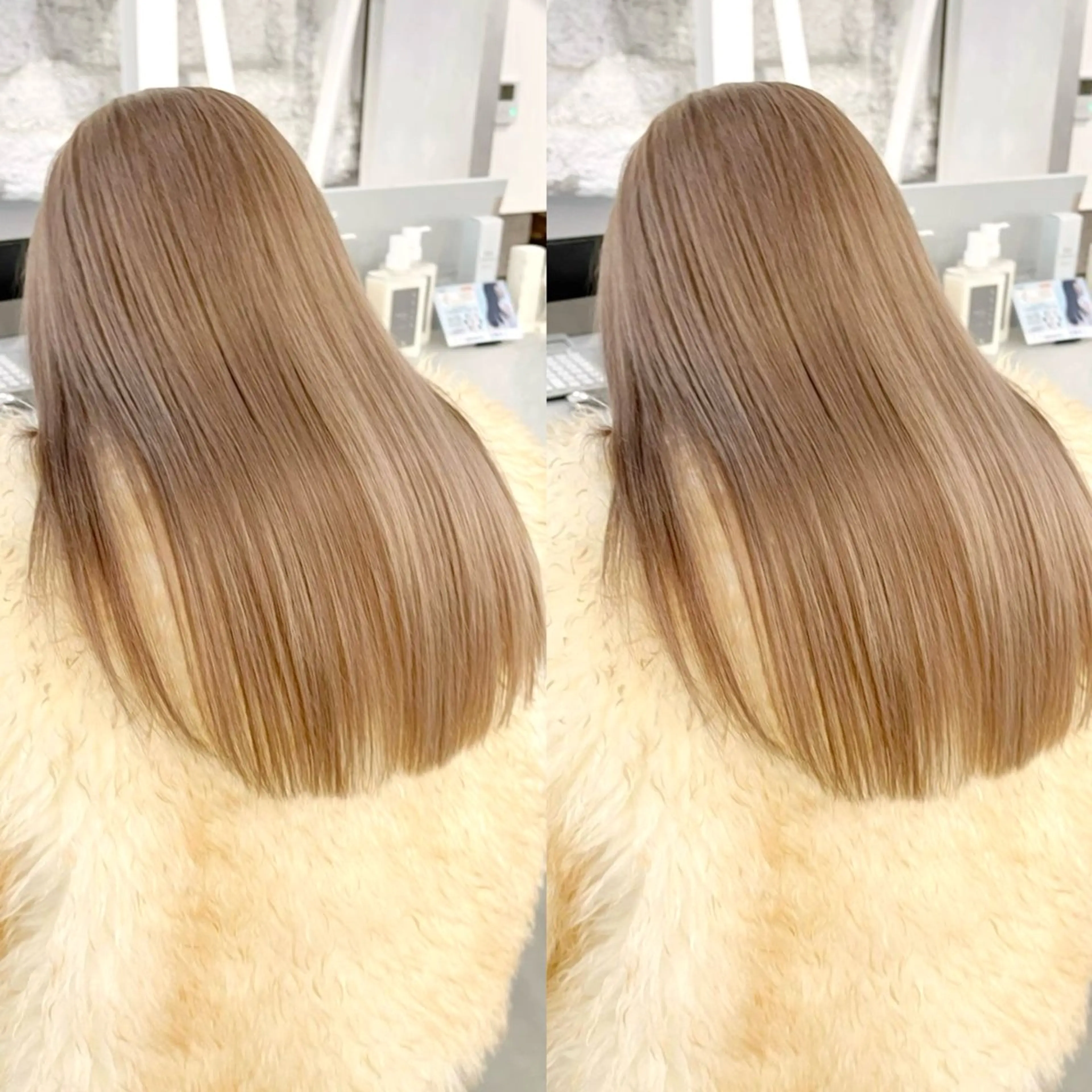 ロング カラー ベージュカラー ミルクティーベージュ ヘアカラー 🌊海外ハイライト リタッチ/グレー系のヘアスタイル