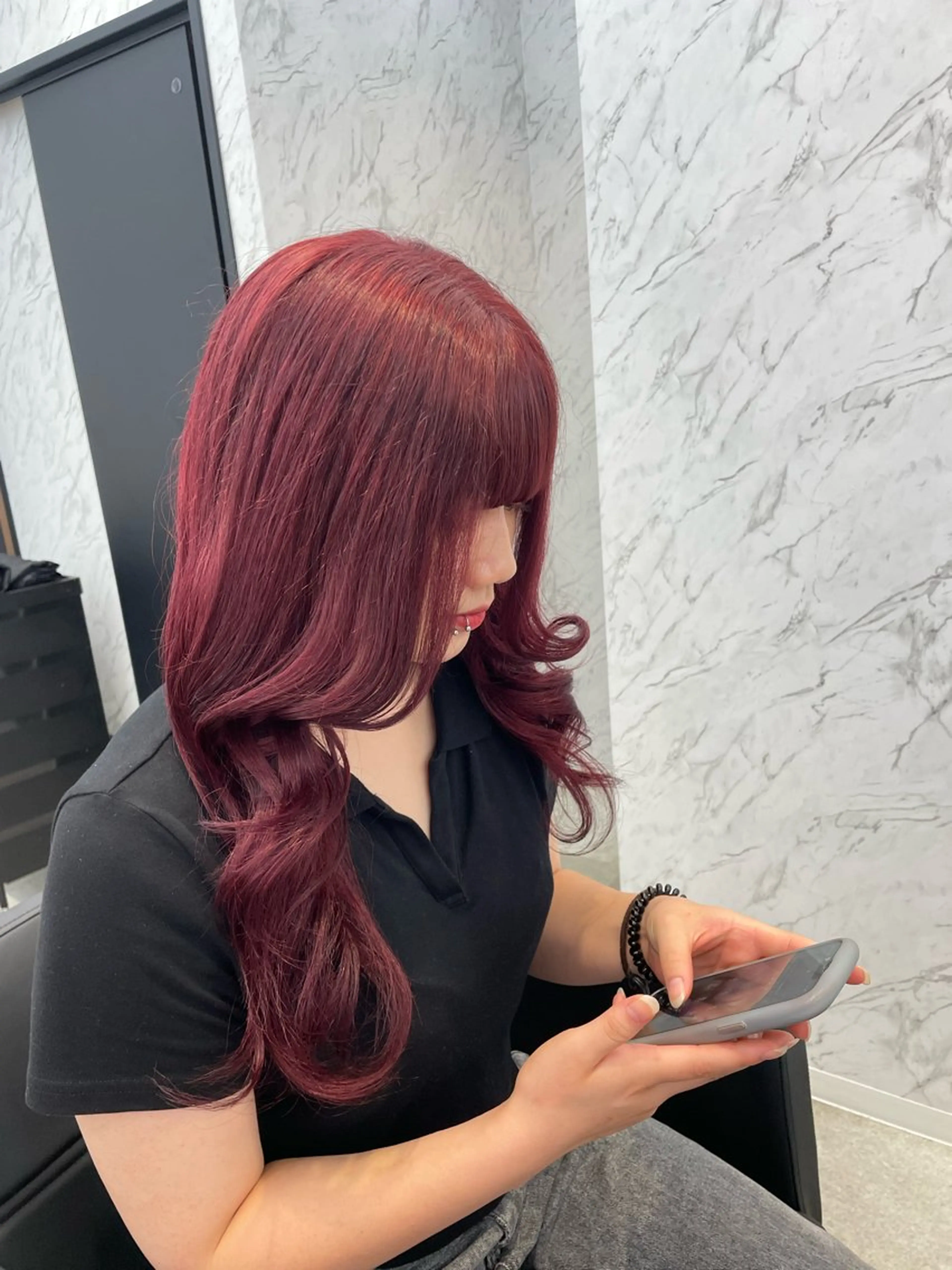 ロング カラー ボルドーカラー ヘアカラー hair salon dot. mooda 韓国風サロン 町田店所属・韓国風ヘア🎀🩶 /♡𝓝𝓸𝓪♡のヘアスタイル