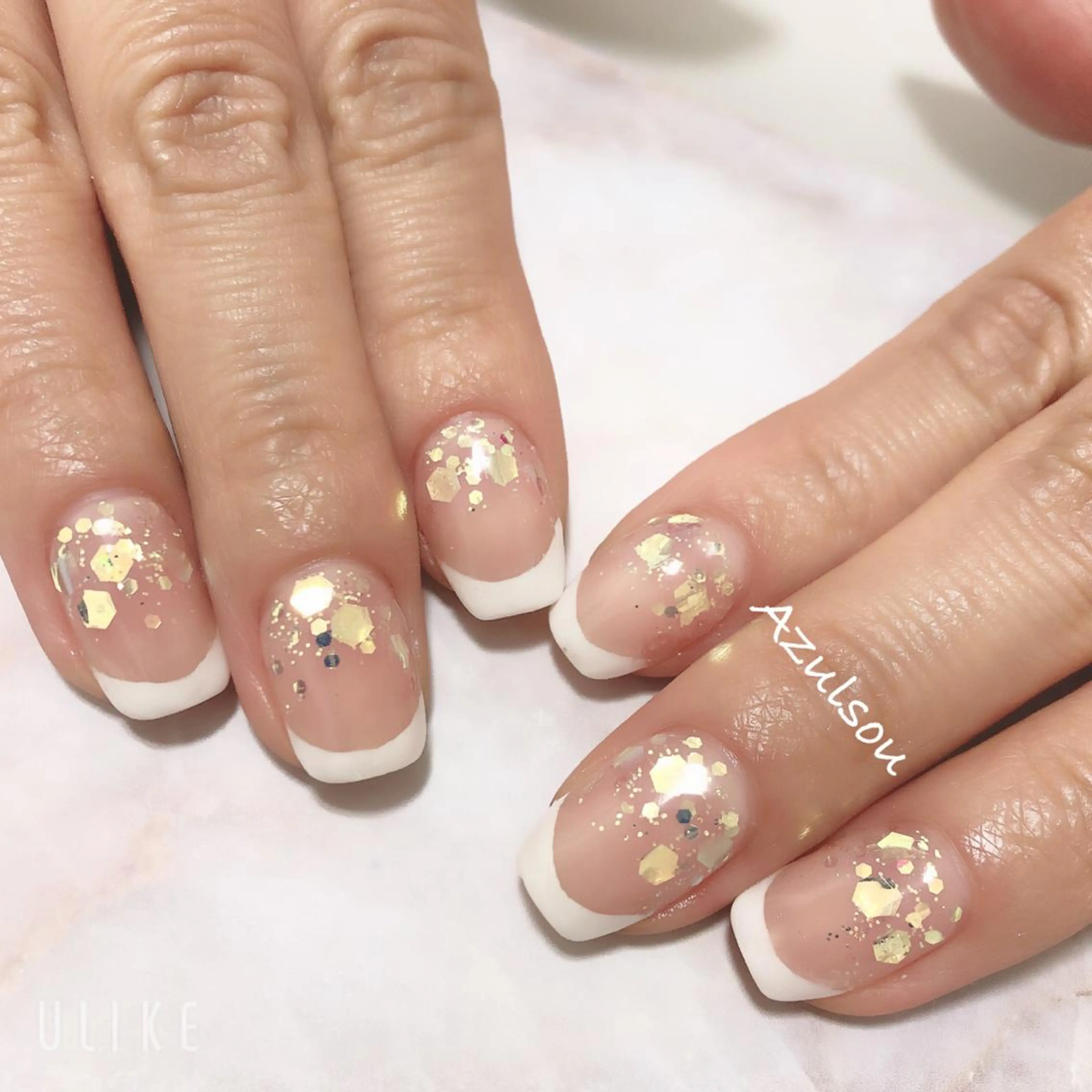 ネイル ブルー フレンチネイル ジェルネイル 韓国ネイル ミラーネイル Azulsou 廣川愛のネイルデザイン