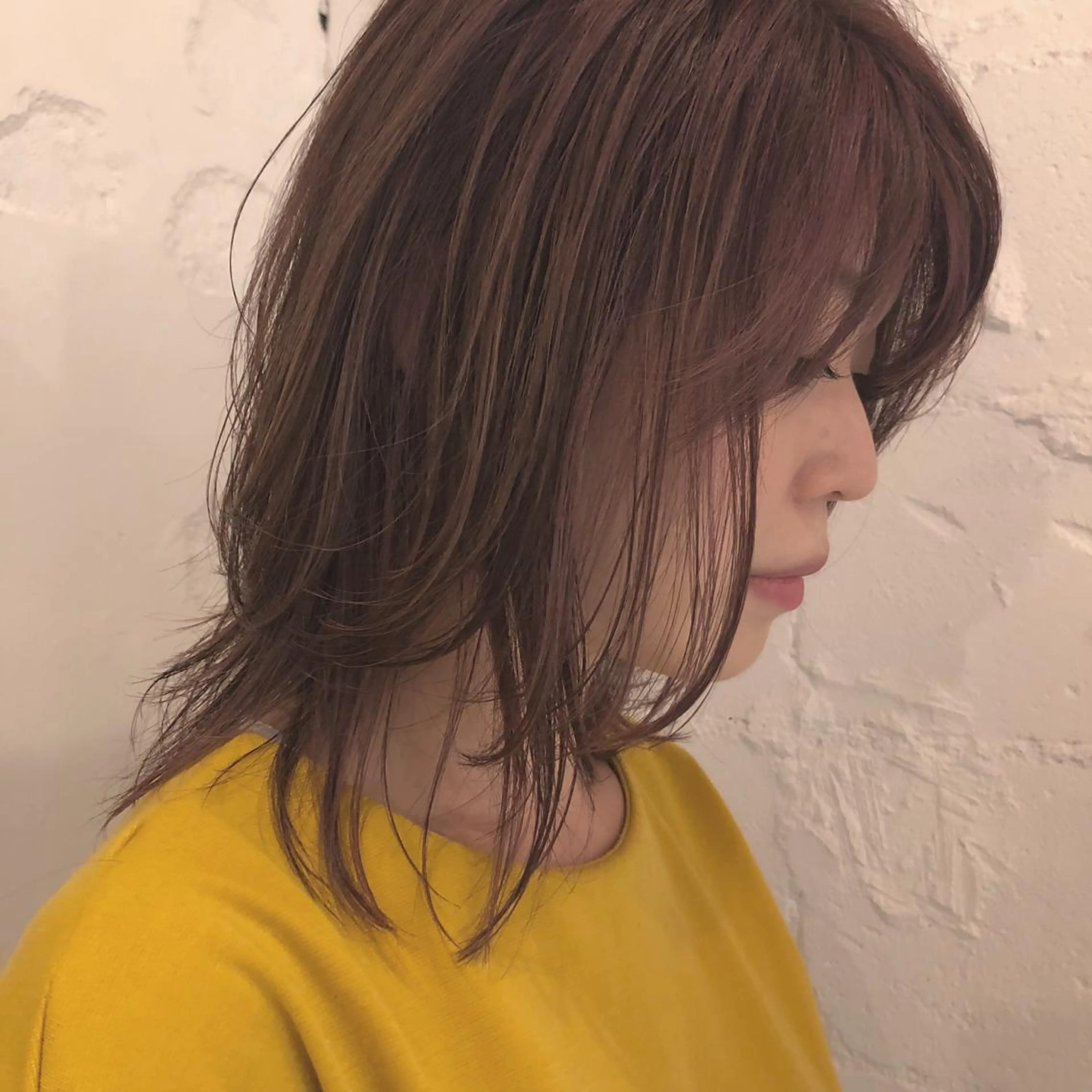 セミロング カラー ブリーチ ブラウンカラー 透明感カラー ブリーチなしカラー ピンクカラー ORIKA 美容室のヘアスタイル