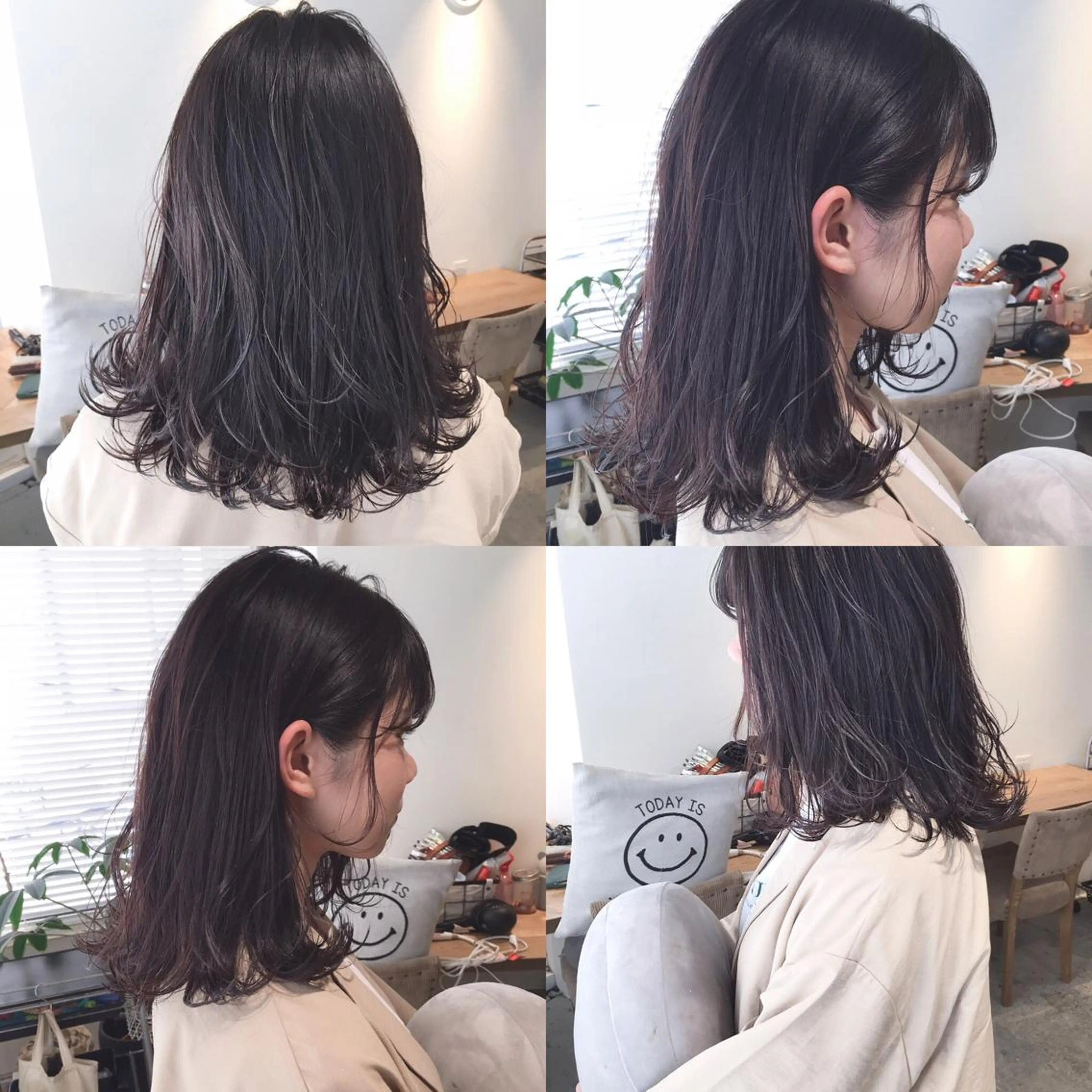 ミディアム カラー ショートボブ アディクシーカラー ベージュカラー ブリーチ ブルーカラー カット ヘアカラー トリートメント ヘッドスパ ヘアセット メンズツイスパ ショートフクヤマシンのヘアスタイル
