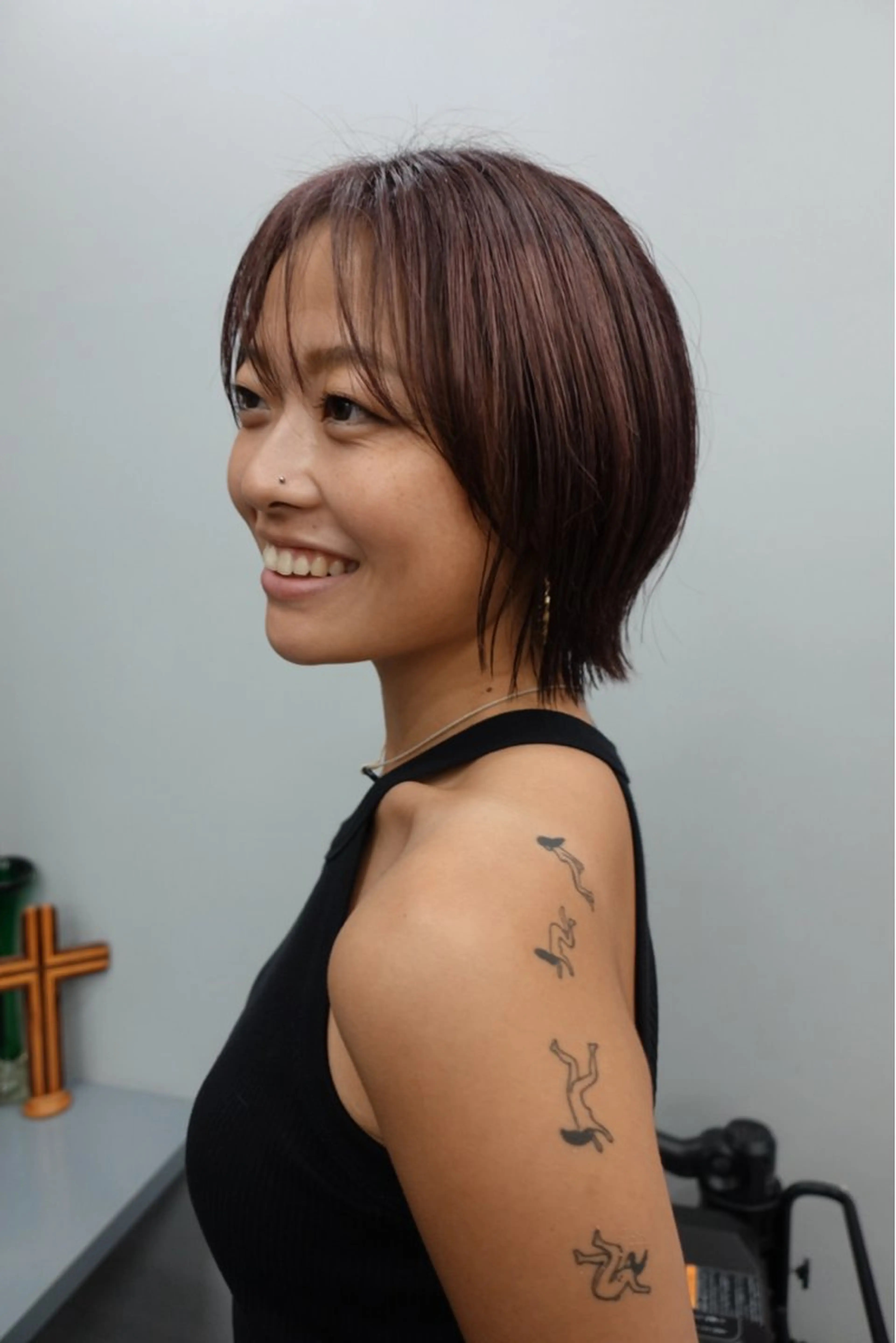 ミディアム ピンクブラウン ボブ カット ヘアカラー 広美🩵 <hiromi>のヘアスタイル