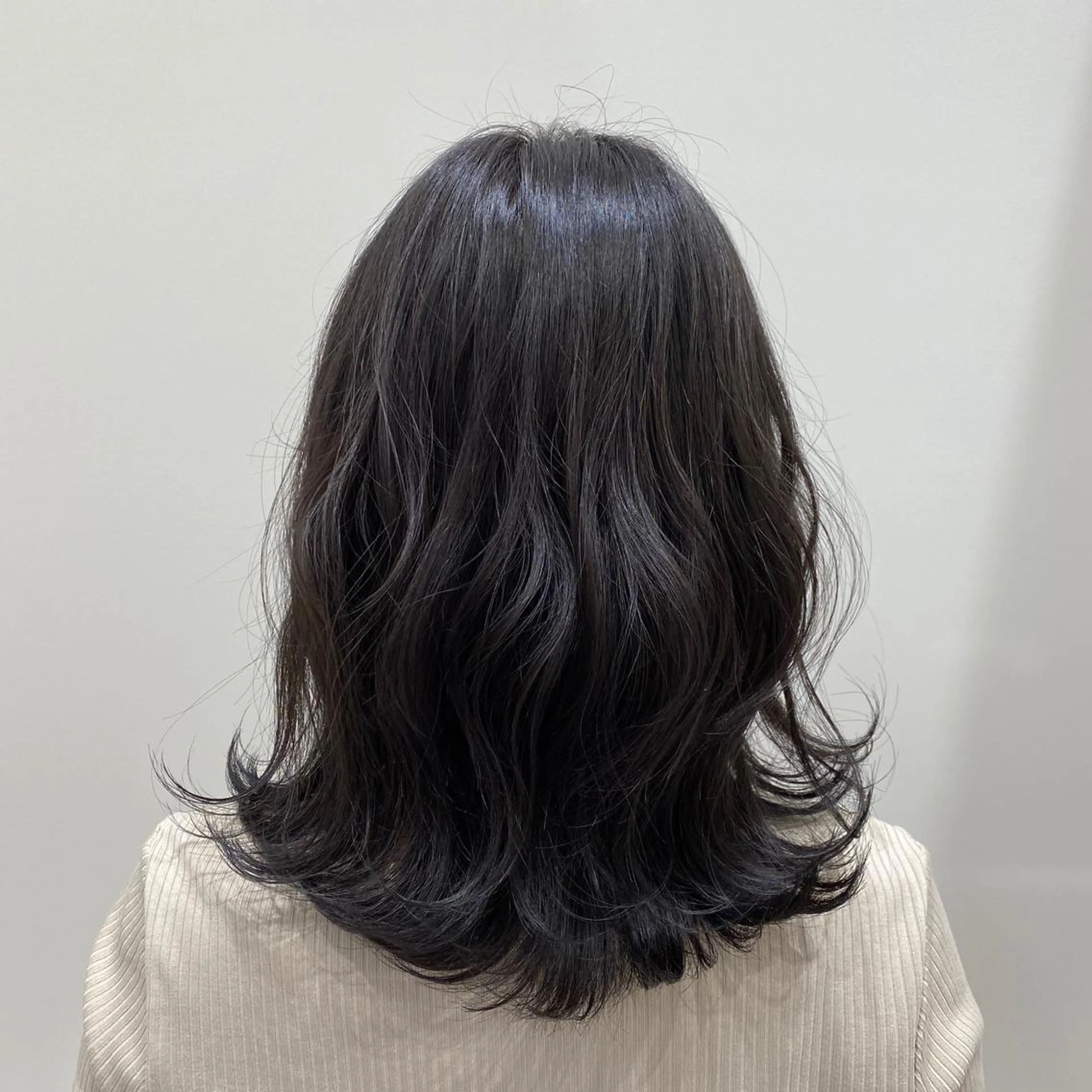 セミロング カラー 黒髪 ネイビーカラー オタク美容師💟 チバコナツのヘアスタイル