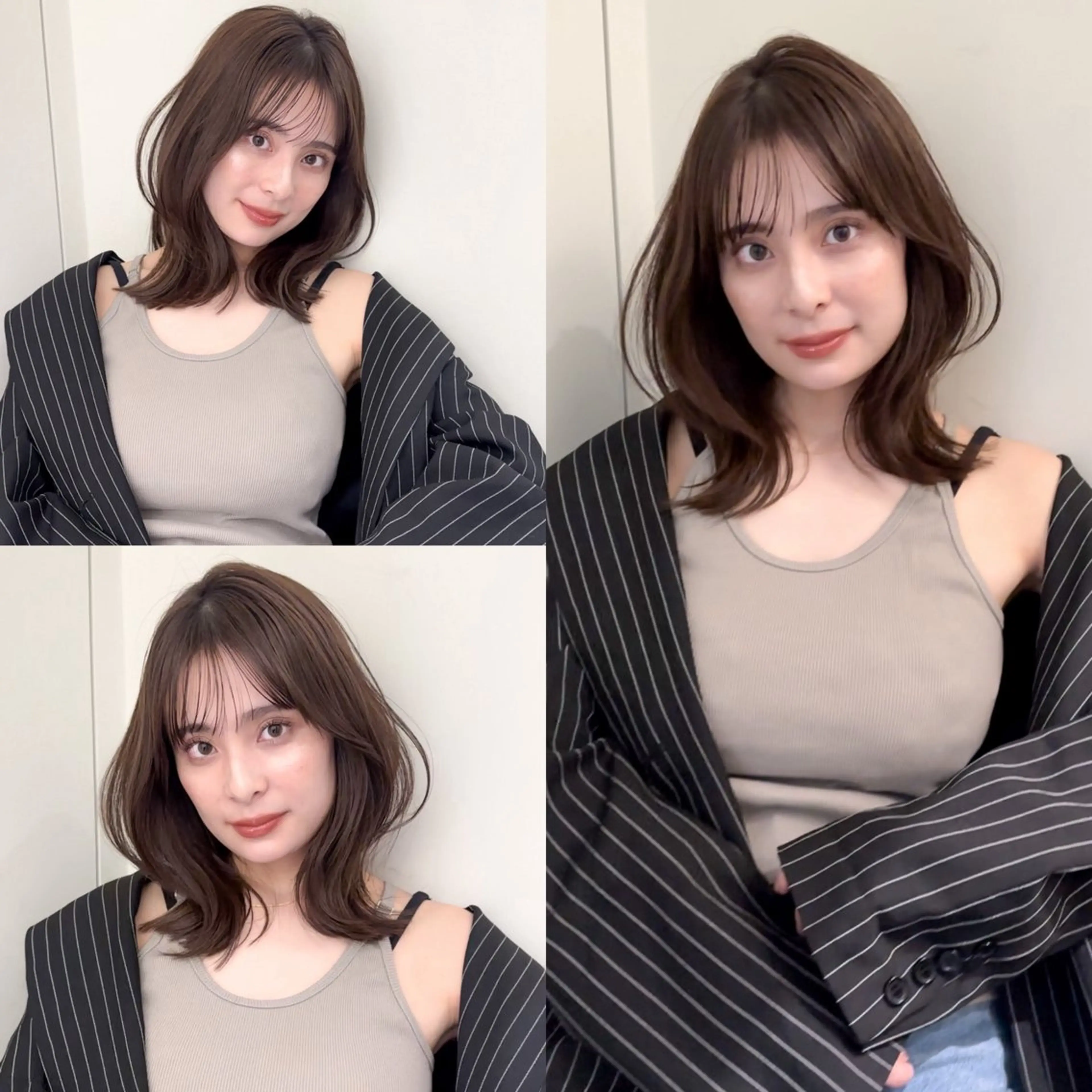 ミディアム カラー グレージュ 🎗️似合わせ/小顔 顔周りカット/透明感のヘアスタイル