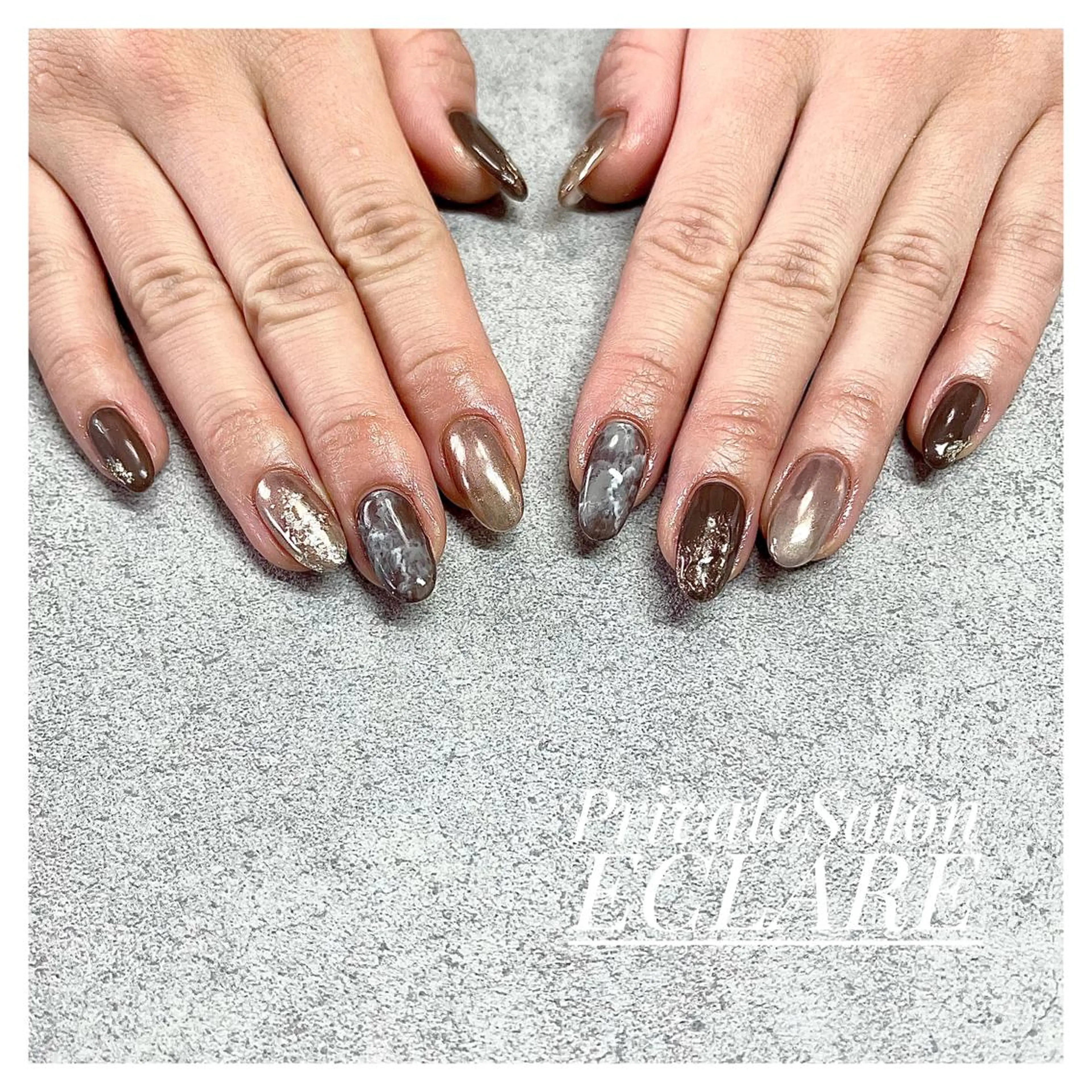ネイル アートネイル ブラウン フットネイル フレンチネイル ジェルネイル Nail Salon ECLAREのネイルデザイン