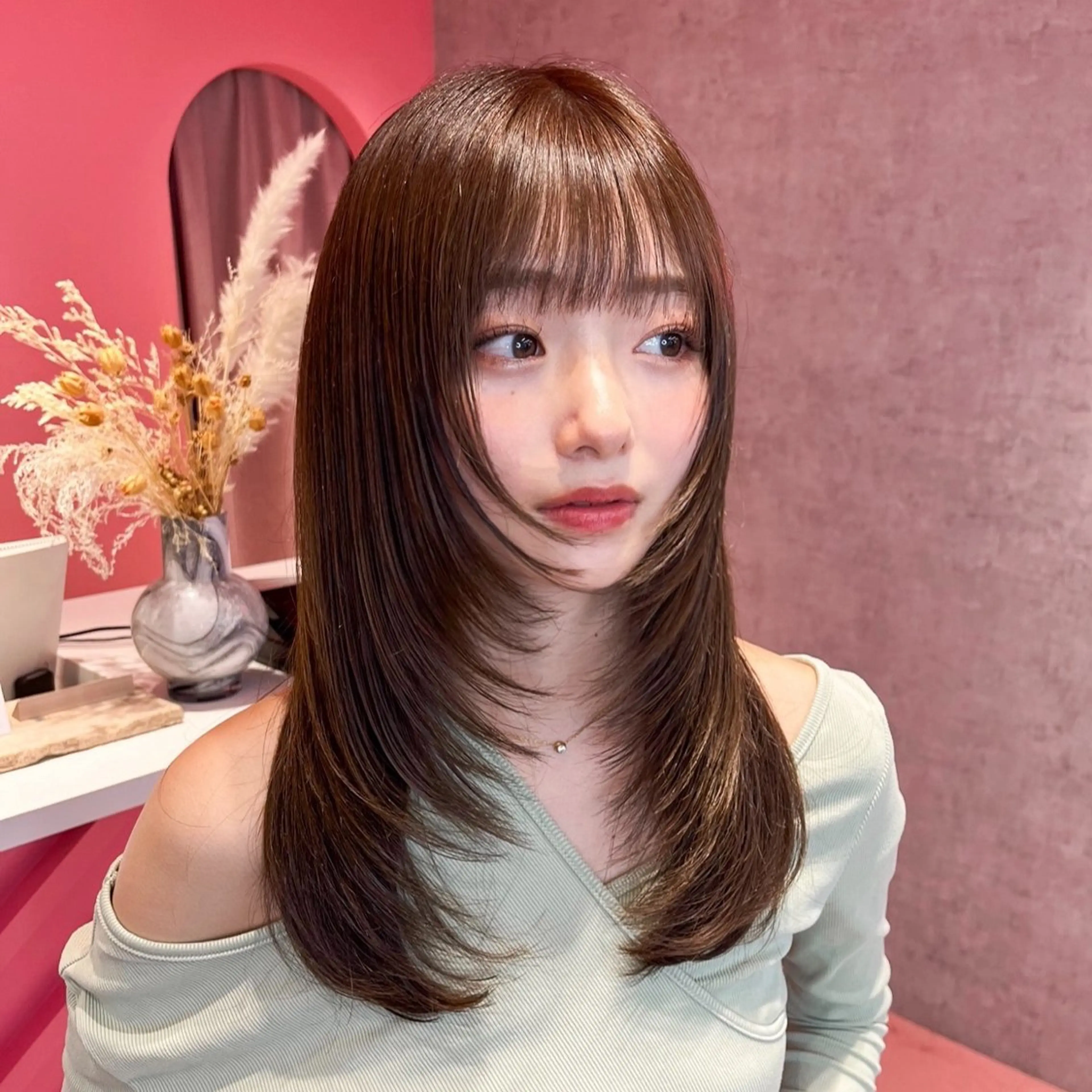 ロング カラー カット ヘアカラー トリートメント 山崎/ボブ縮毛矯正 レイヤー髪質改善のヘアスタイル