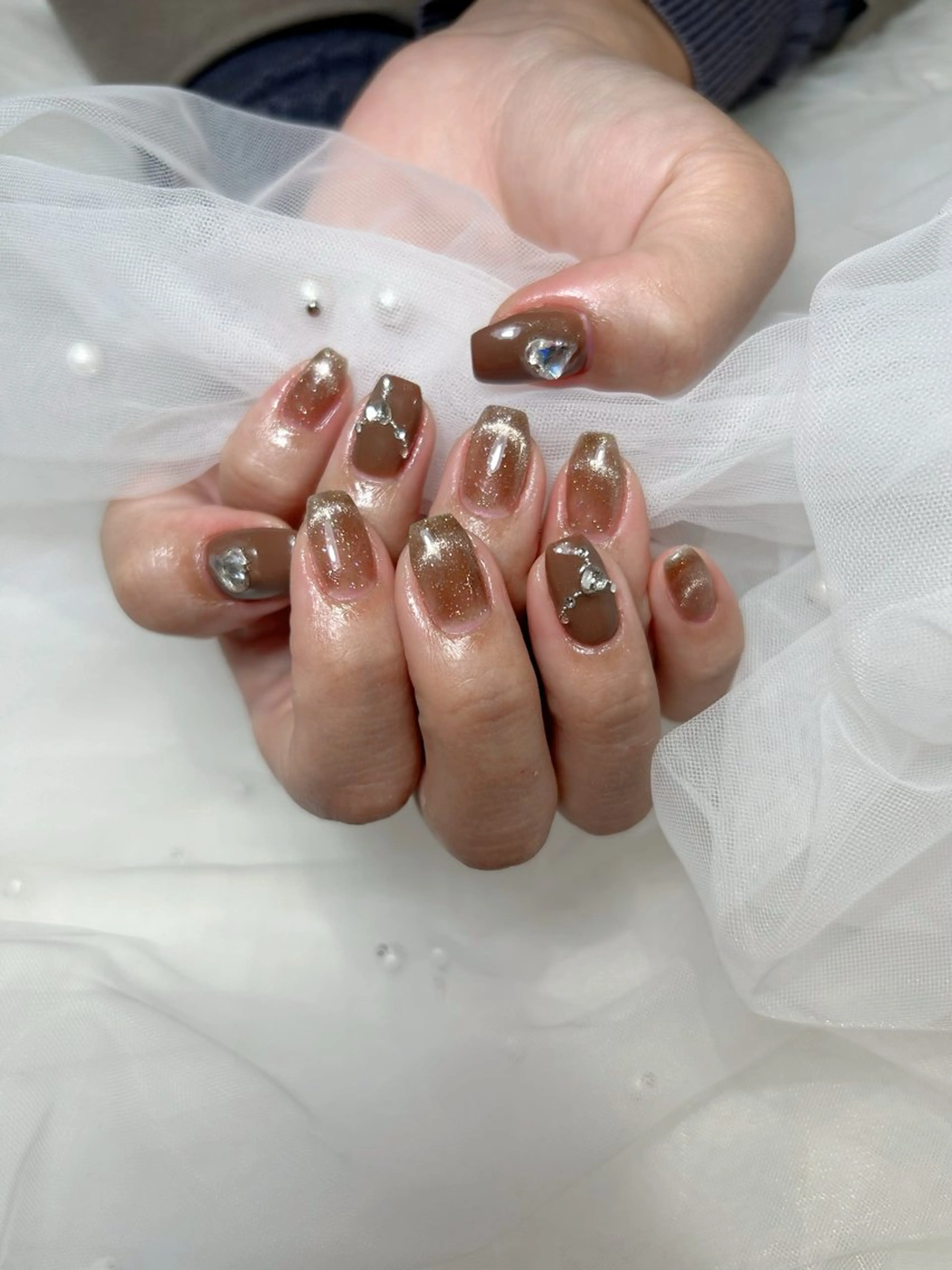 ネイル アートネイル 桜ネイル フレンチネイル ガラスフレンチ グラデーション ハンドネイル ハンドケア ミナ🌈 Laule'aのネイルデザイン