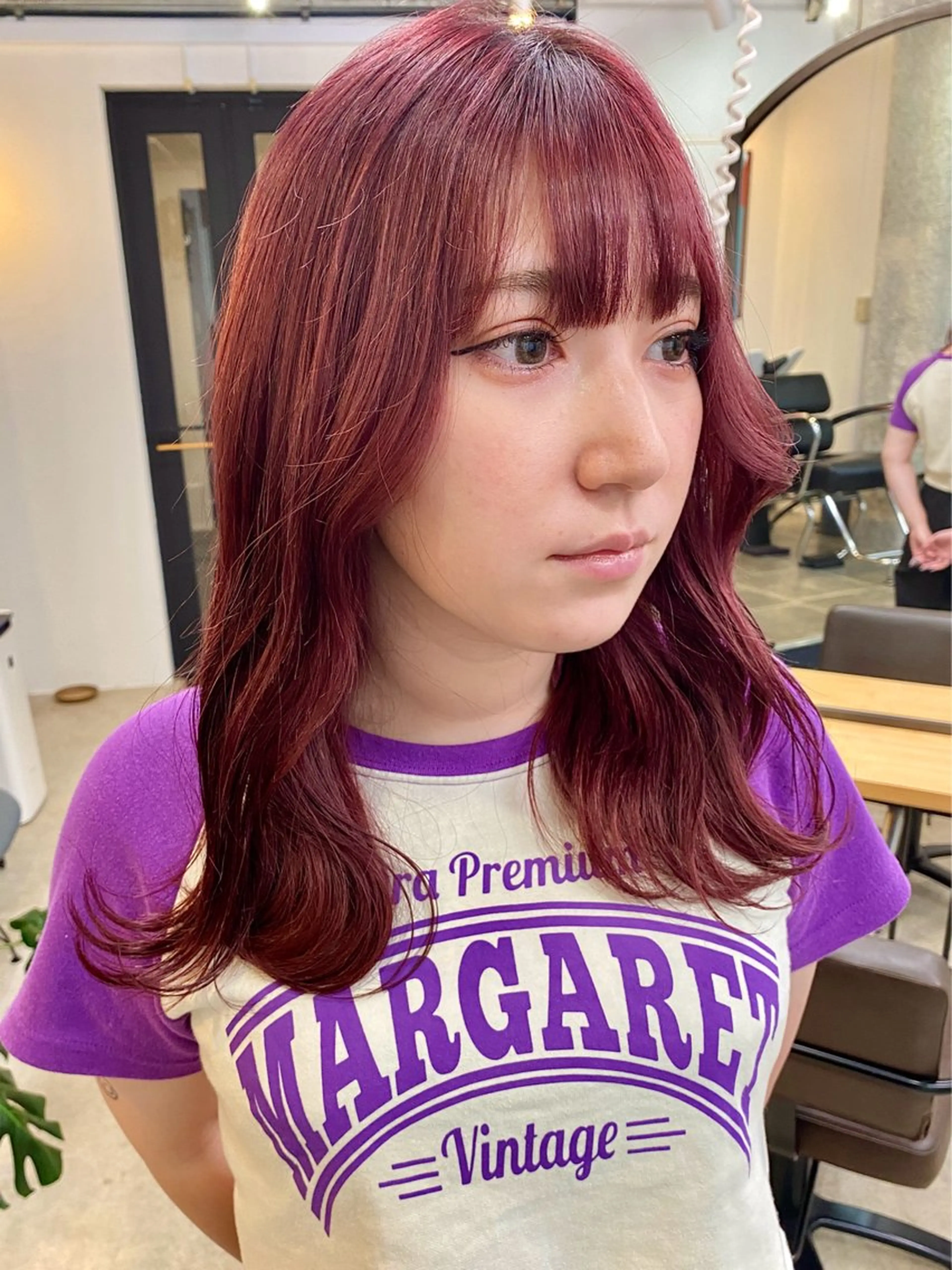 セミロング カラー ヘアアレンジ ブリーチ ラベンダーカラー オレンジ ピンクカラー ピンクラベンダー ヘアカラー 暖色カラー/天神/ ヘイマサクラのヘアスタイル