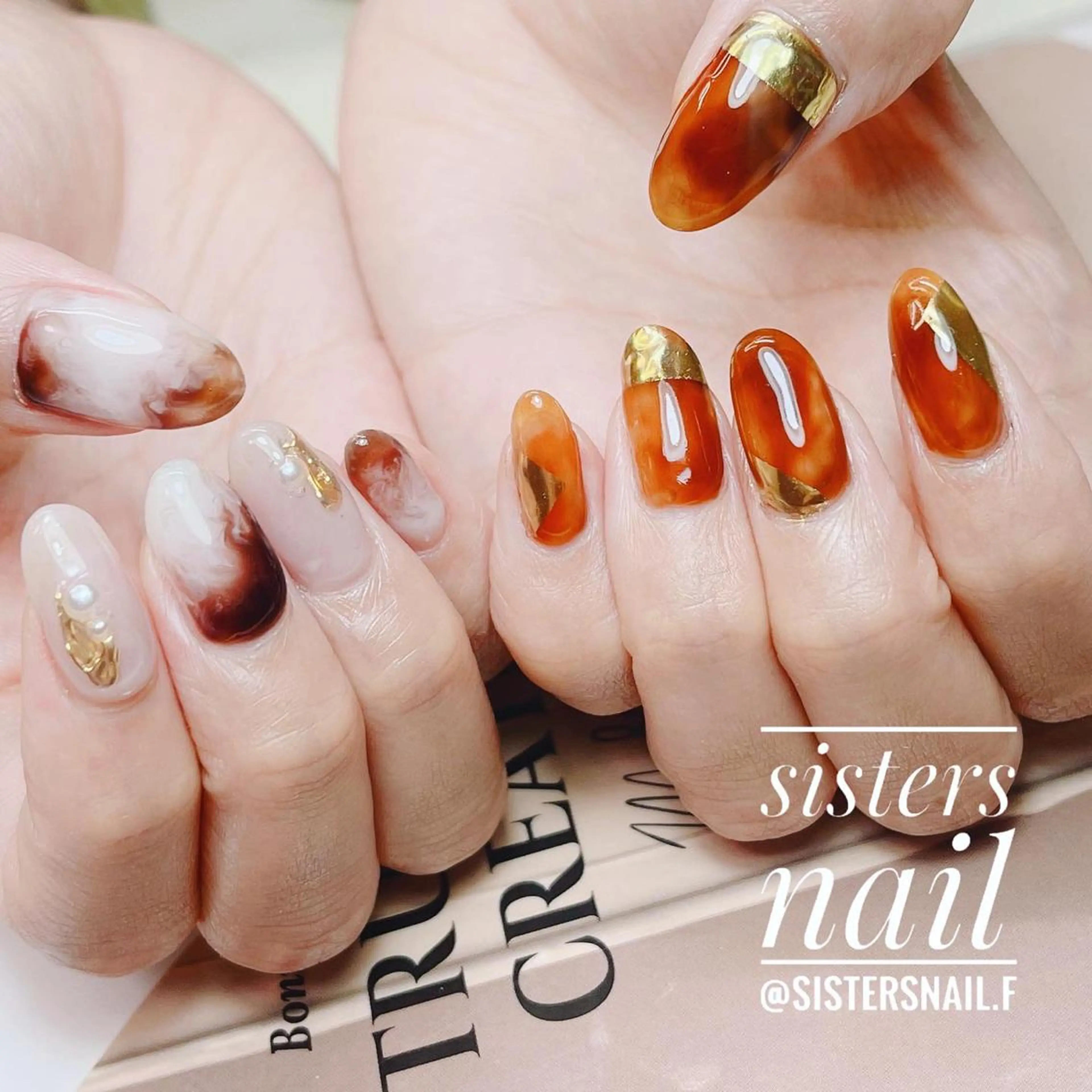 ネイル アートネイル べっ甲ネイル ミラーネイル ニュアンスネイル sisters nail.fのネイルデザイン
