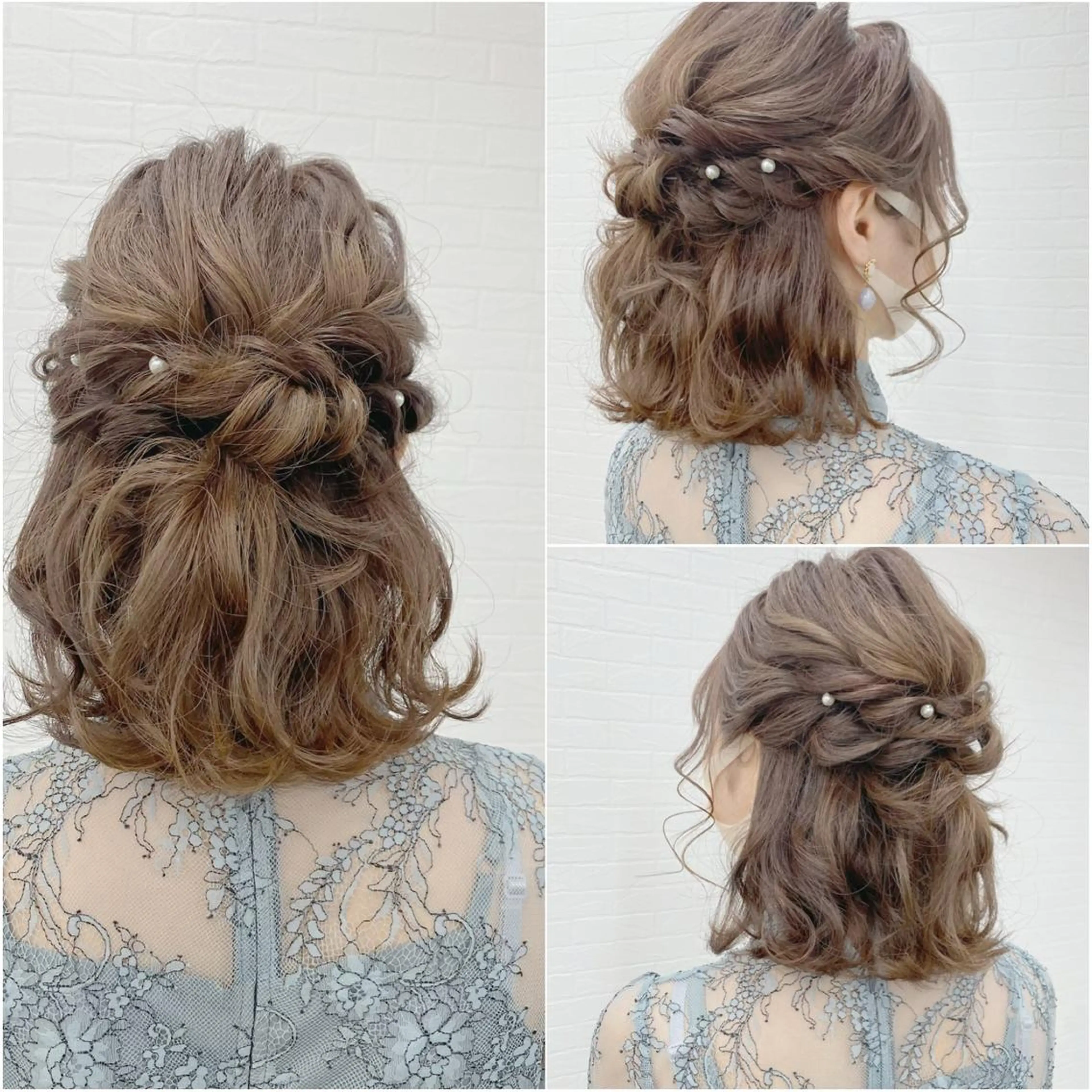 ミディアム ヘアアレンジ ハーフアップ 結婚式・ブライダル ヘアセット GRANLUSSO 〜グランルッソ駅前店所属・木口 嘉美のヘアスタイル