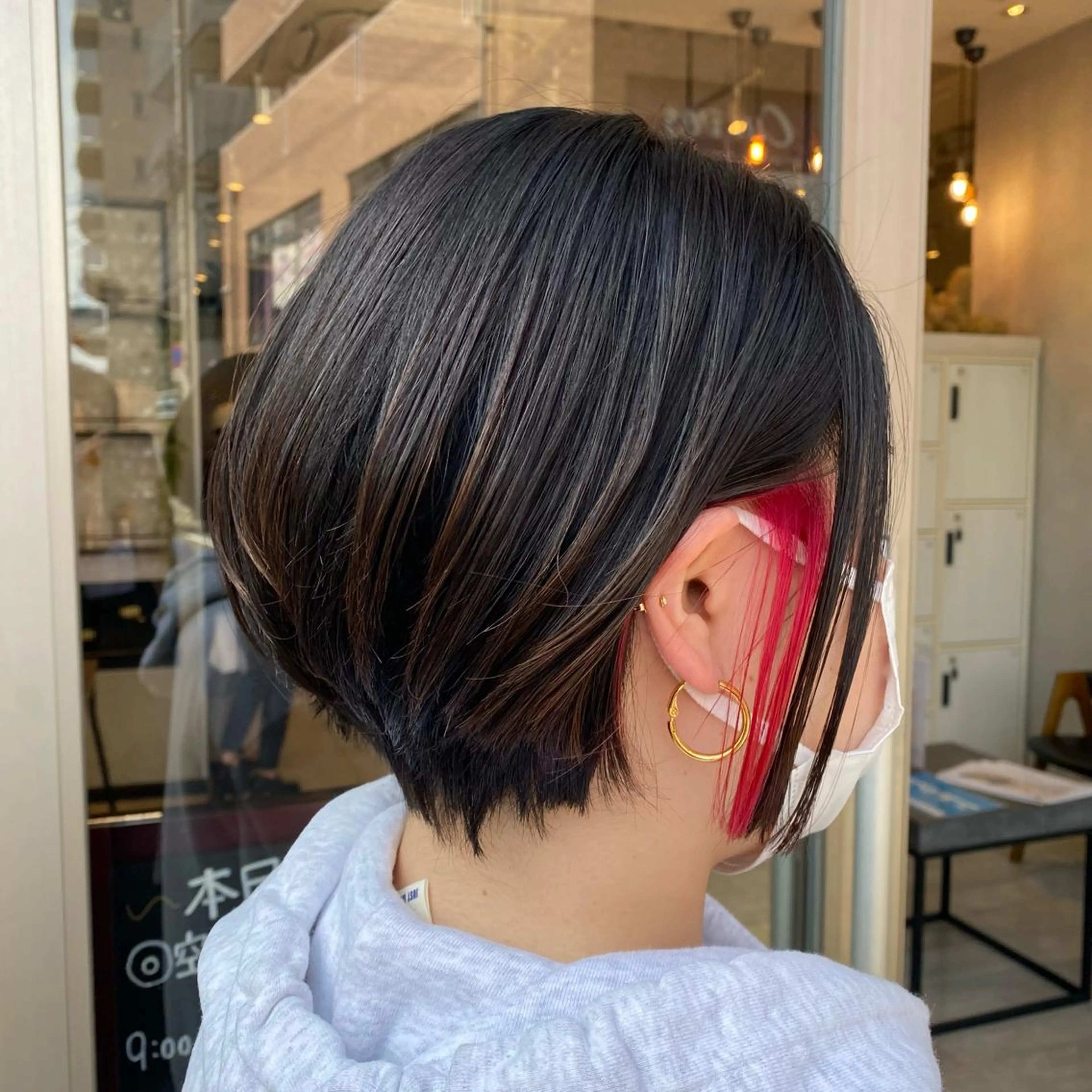 ショート カラー 丸みショート レッドカラー ショートヘア 野老 海音のヘアスタイル