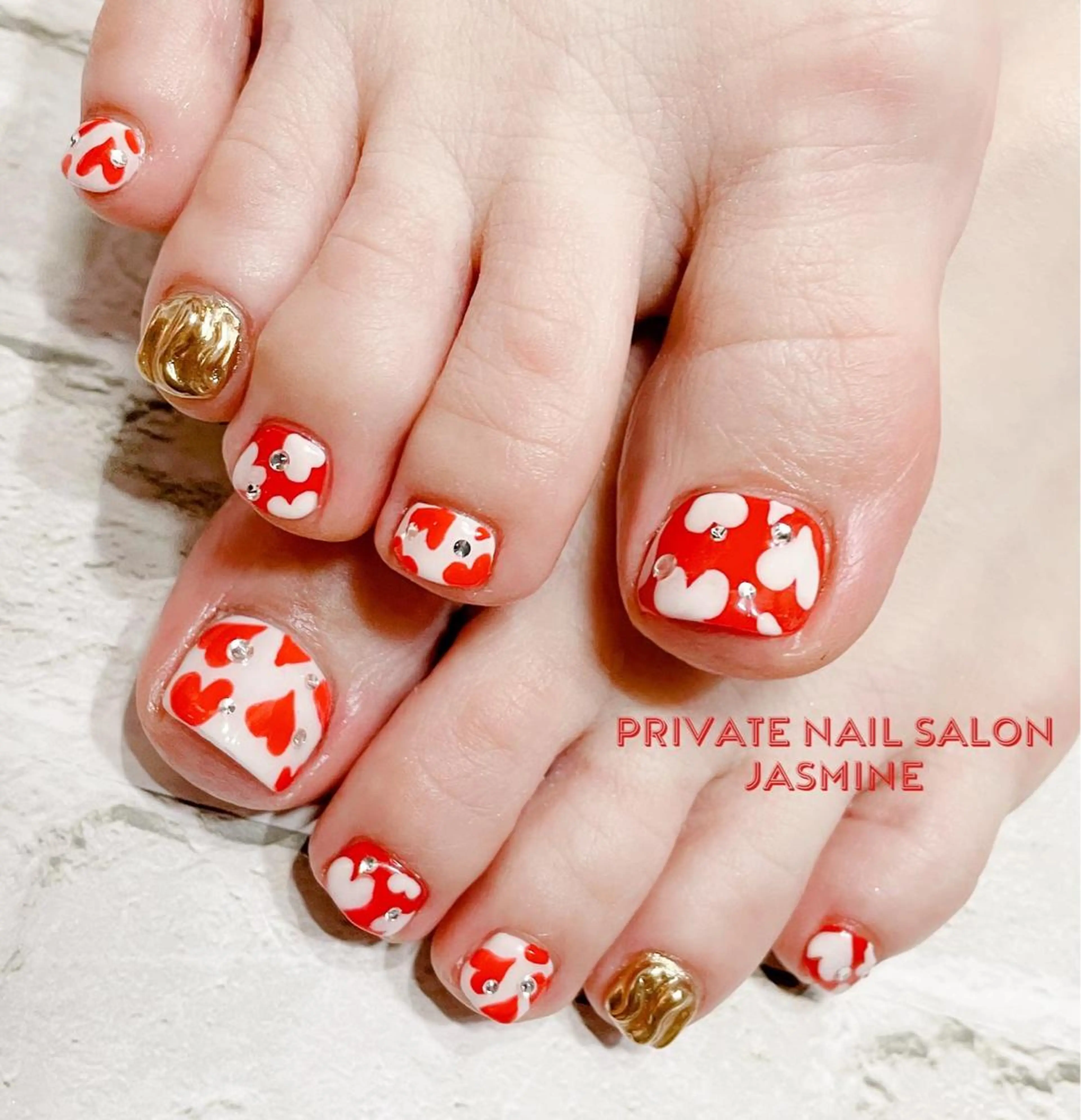 ネイル ハート 赤色 Nail salon JASMINEのネイルデザイン