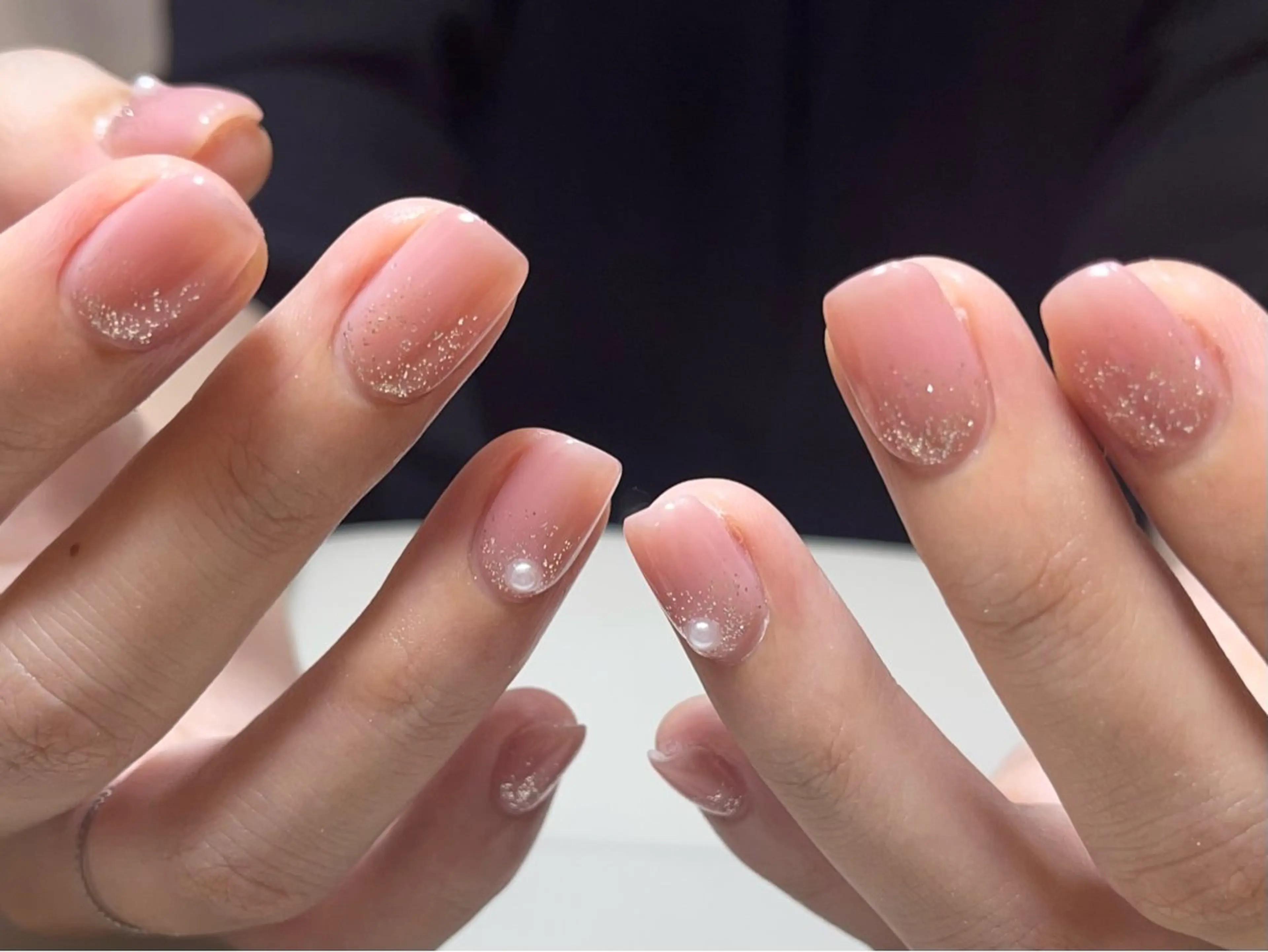 ネイル フレンチネイル ガーリー ガラスフレンチ 韓国ネイル ロングネイル ハンドネイル Venusパラジェル 長さだし専門店のネイルデザイン