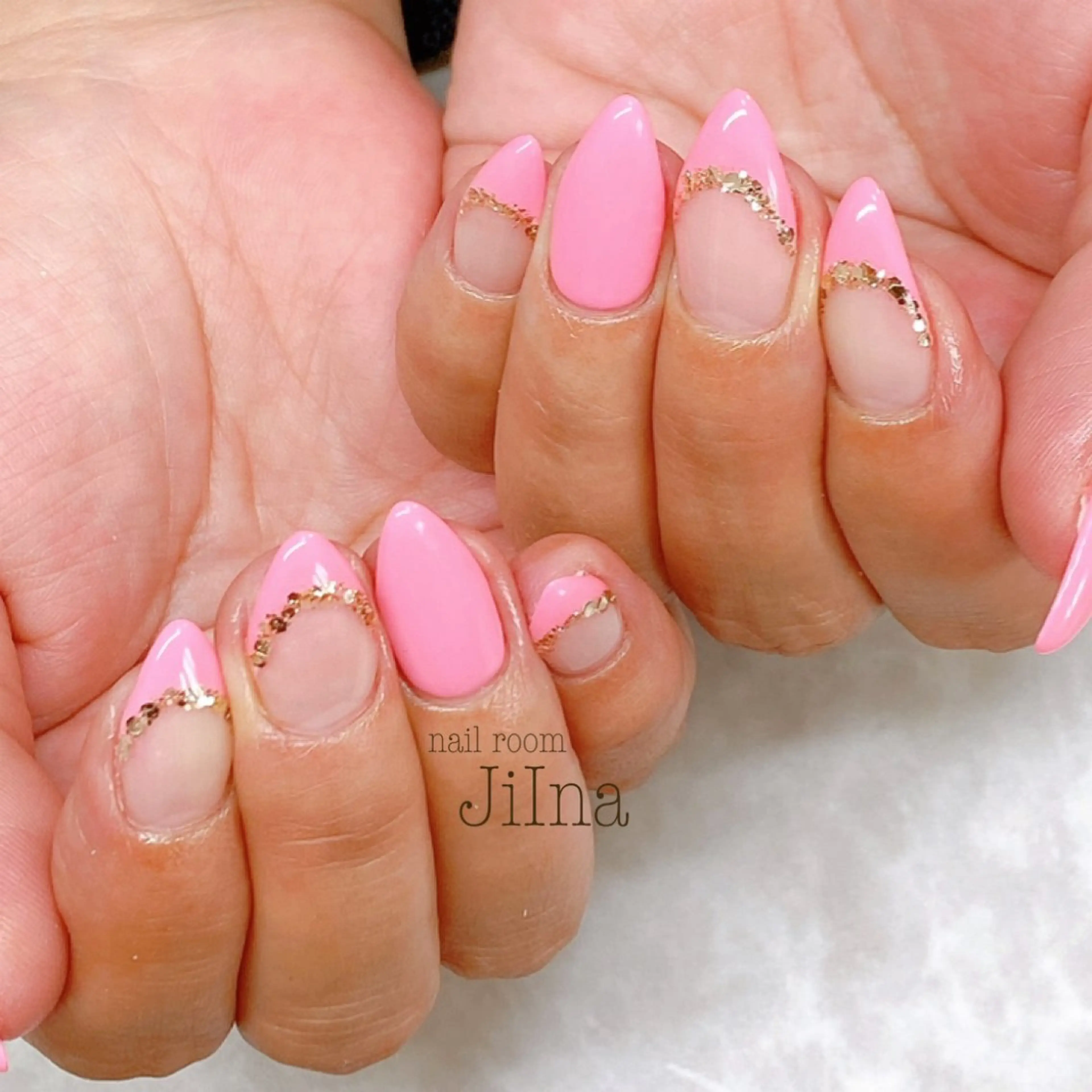 ネイル フレンチネイル ピンク nail room JiInaのネイルデザイン
