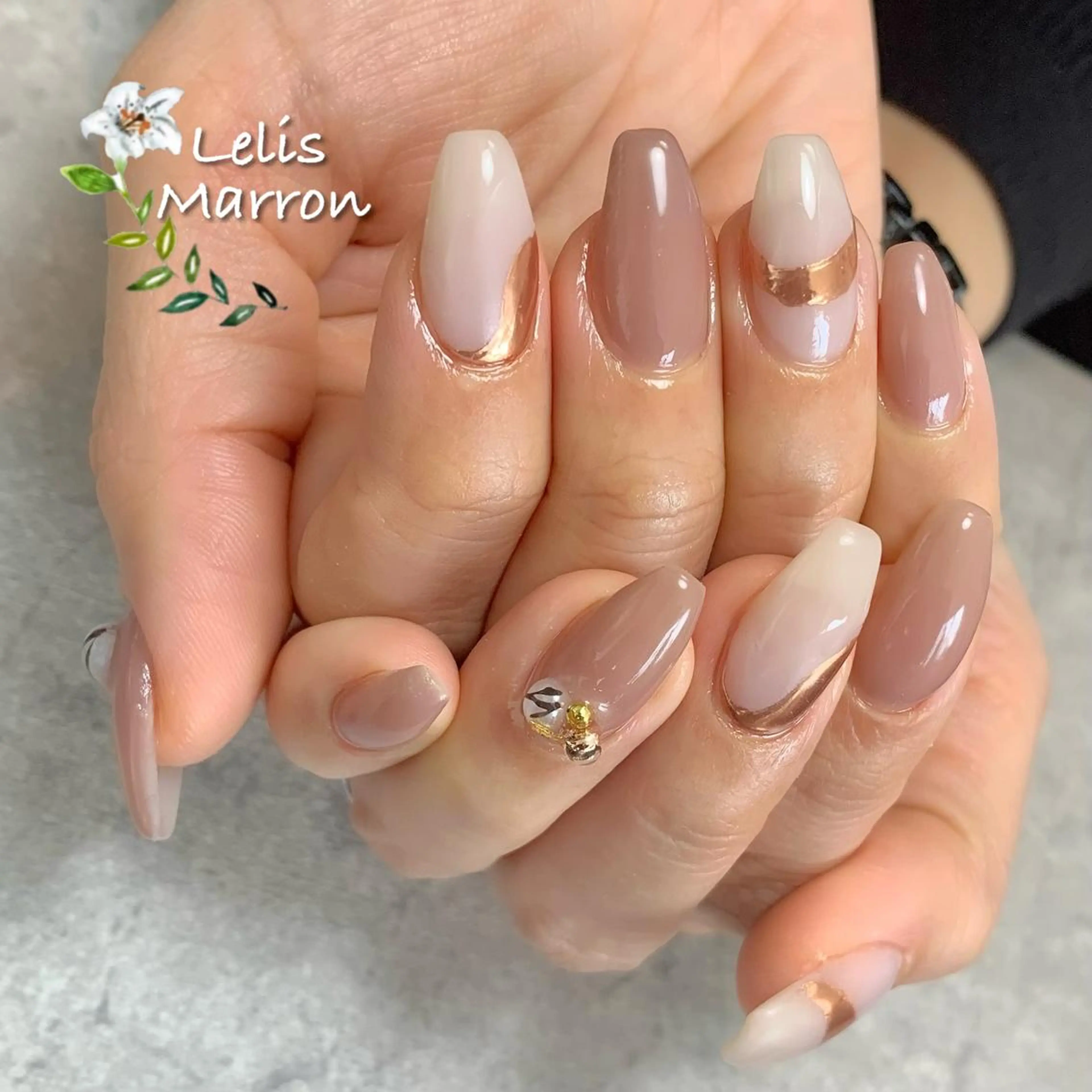 ネイル アートネイル ブラウン バレンタイン ハンドネイル Lelis Marron所属・岸 侑李のネイルデザイン